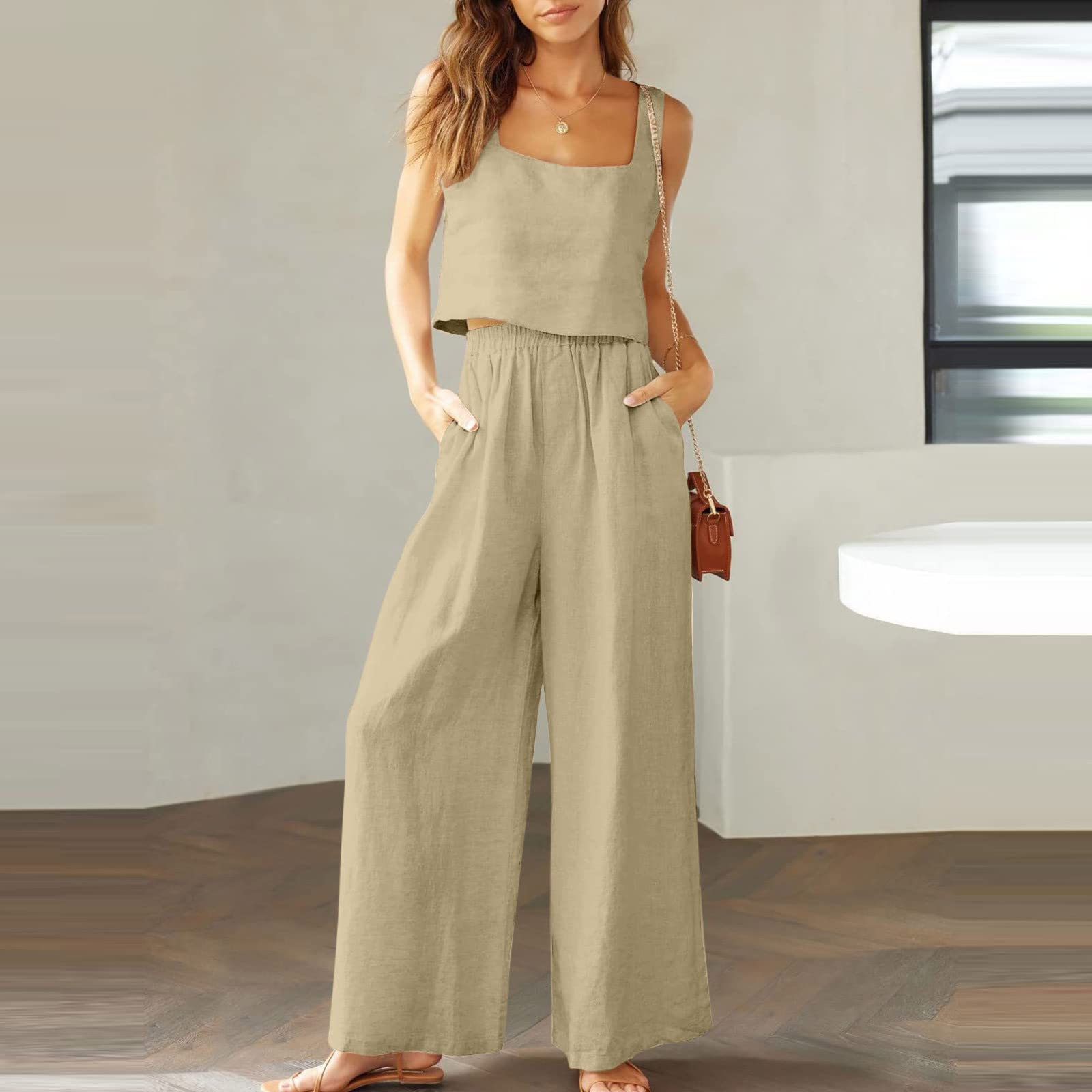 2-Piece Linen Pajama Set for Women - Soft Cotton Linen Button-Up Lounge Outfit - Plus Size Sleepwear & Loungewear - Perfect for Relaxing at Home, Spa Days, and Cozy Evenings