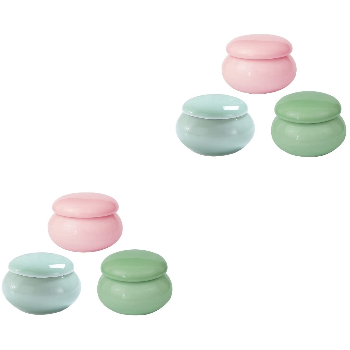 FOMIYES 6pcs Empty Ceramic Lip Balm Jars with Lids - BPA Free Cosmetic Containers for Makeup Samples, Lotion, Lipstick (Pink, Sky Blue, Plum, Green) - Perfect for DIY Beauty Products, Travel Size Creams & Gift Packaging