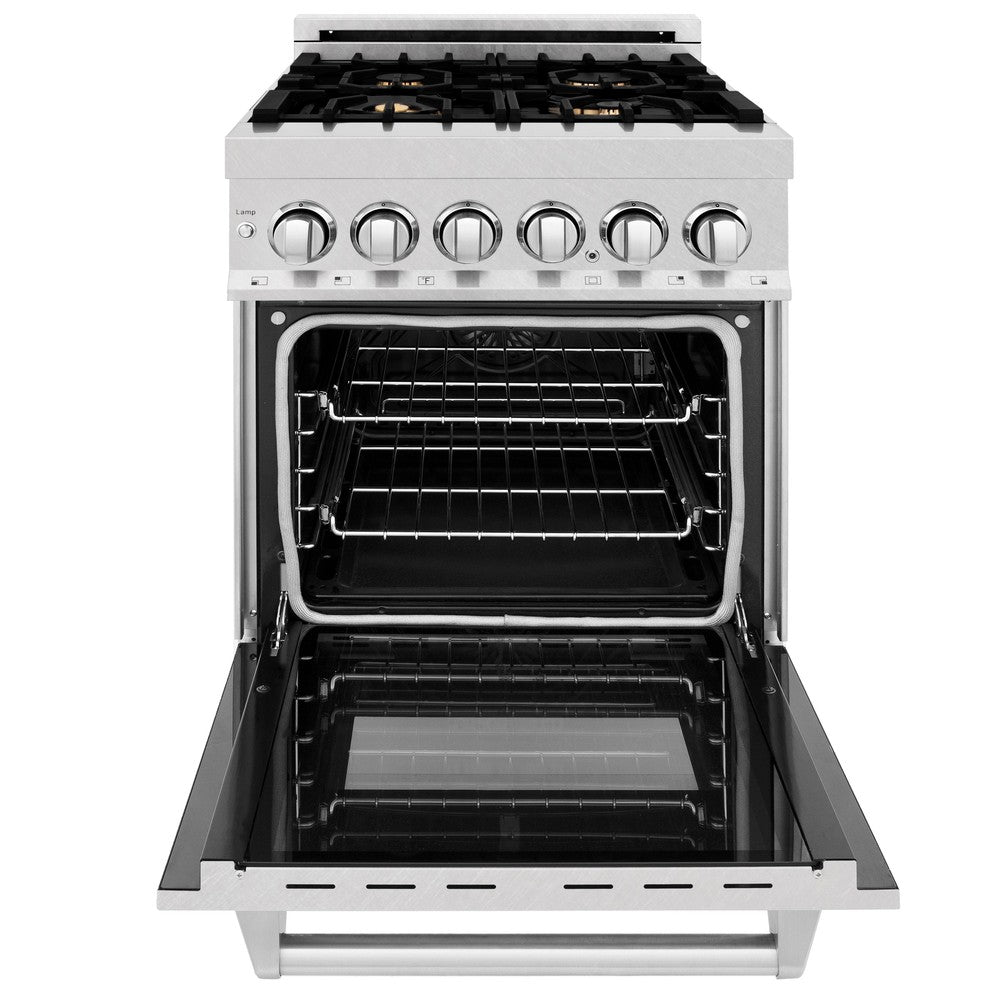 ZLINE 24 Inch 2.8 Cu. Ft. Dual Fuel Range - Gas Cooktop & Electric Convection Oven in Satin Stainless Steel with 4 Brass Burners (RAS-SN-BR-24) - Perfect for Modern Kitchens & Professional Cooking