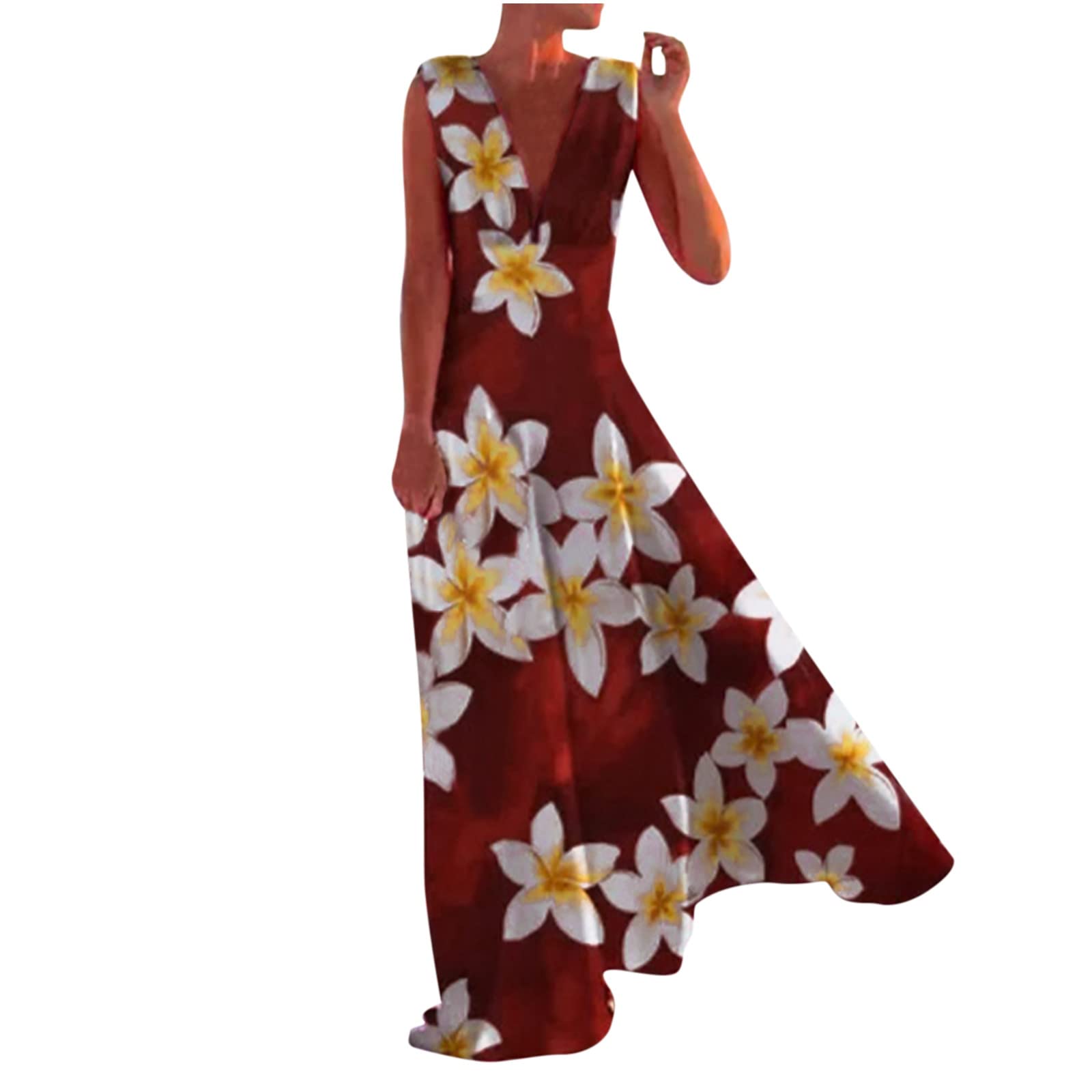 Women's Summer Dresses 2023 - Casual Sleeveless V-Neck Printed Sundress with Zipper, Lace Trim & Bowknot Strap | Perfect for Beach Vacations, Date Nights & Summer Parties