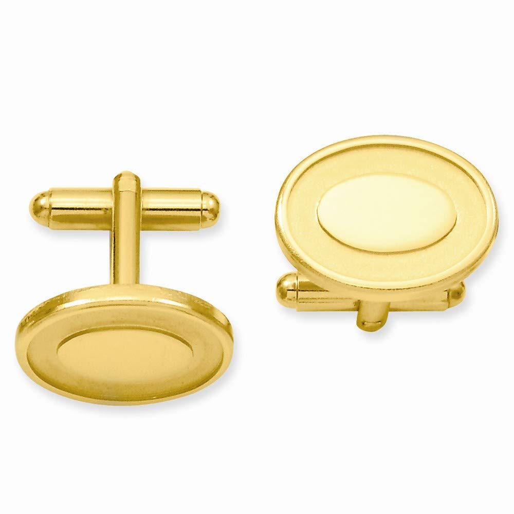 15x20mm Gold Plated Oval Cufflinks for Men - Solid Polished & Satin Finish with Engravable Front - Perfect for Weddings, Formal Events & Gifts