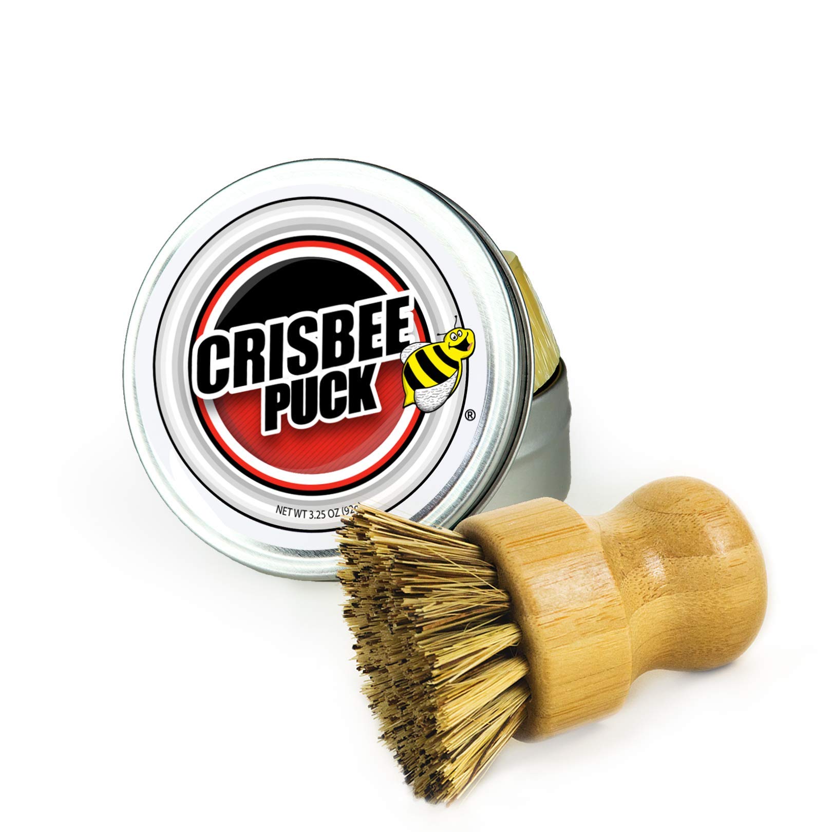 Crisbee Cast Iron Seasoning Brush Combo II with Crisbee Puck & Bamboo Brush - Non-Toxic Seasoning for Cast Iron & Carbon Steel Pans - Keep Cookware Non-Stick & Rust-Free - Perfect for Skillets, Griddles, Dutch Ovens - Ideal for Camping, Outdoor Cooking & Home Kitchen Use