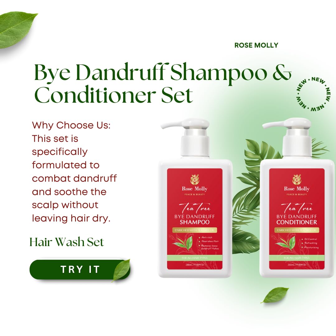 Tea Tree Anti-Dandruff Shampoo & Conditioner Set - 9.44 fl oz Each - Soothes Scalp & Controls Flakes for Healthy Hair - Perfect for Daily Use & Sensitive Scalp Care