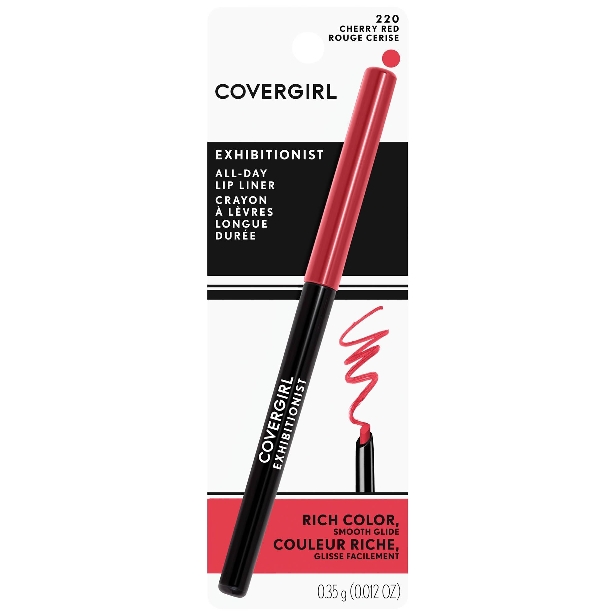 COVERGIRL Exhibitionist Lip Liner - Cherry Red 220 (0.012 oz) | Long-Lasting Lip Pencil for Precise Definition & Bold Color | Perfect for Everyday Wear, Date Night & Special Occasions