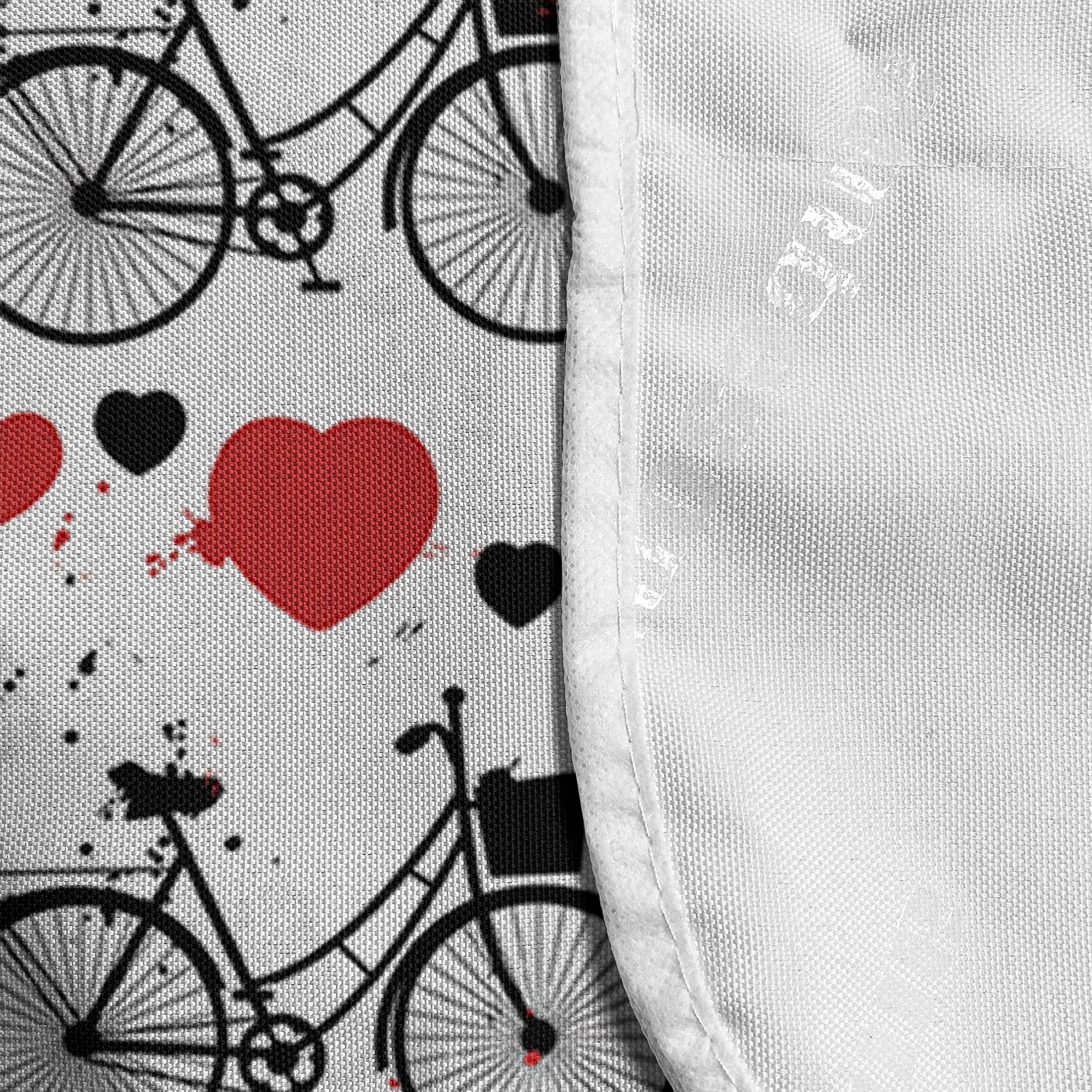 Romantic Microwave Oven Cover with Grunge Heart & Bicycle Design - Waterproof Kitchen Organizer with Pockets, 36x12 Inches (Red/Black/White) - Perfect for Valentine's Day Decor & Small Kitchen Storage