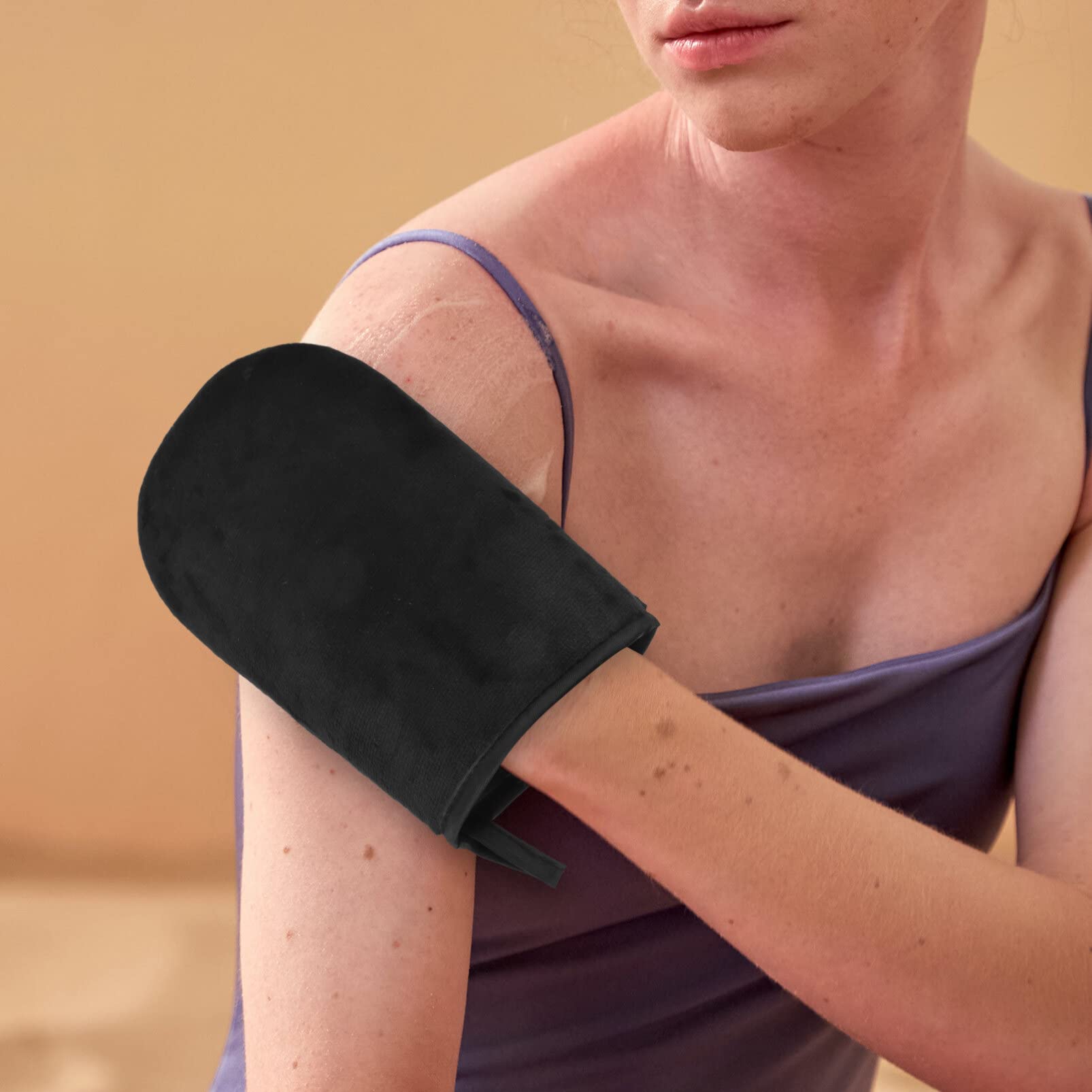 FOMIYES Self Tanning Mitt Set - Soft Tanning Gloves & Applicator for Sunless Tan Lotion, Face & Body - Flocking Back Lotion Sponge Protector for Even, Streak-Free Tan (Perfect for Salon, Home Use & Travel)