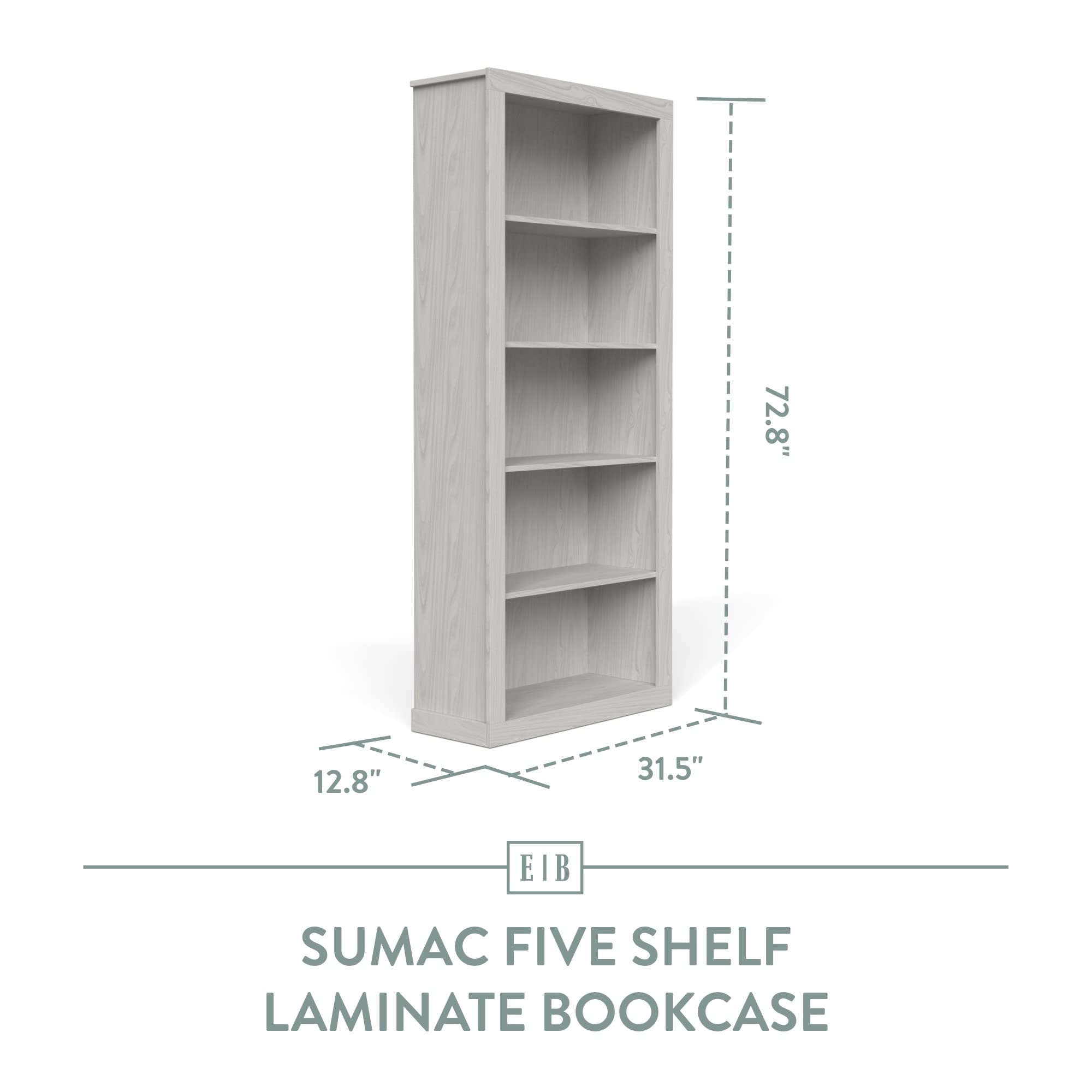 Edenbrook Sumac 5-Shelf Bookcase - Light Gray Wood Bookshelf Organizer for Bedroom & Office - Perfect for Home Decor, Book Storage & Workspace Organization