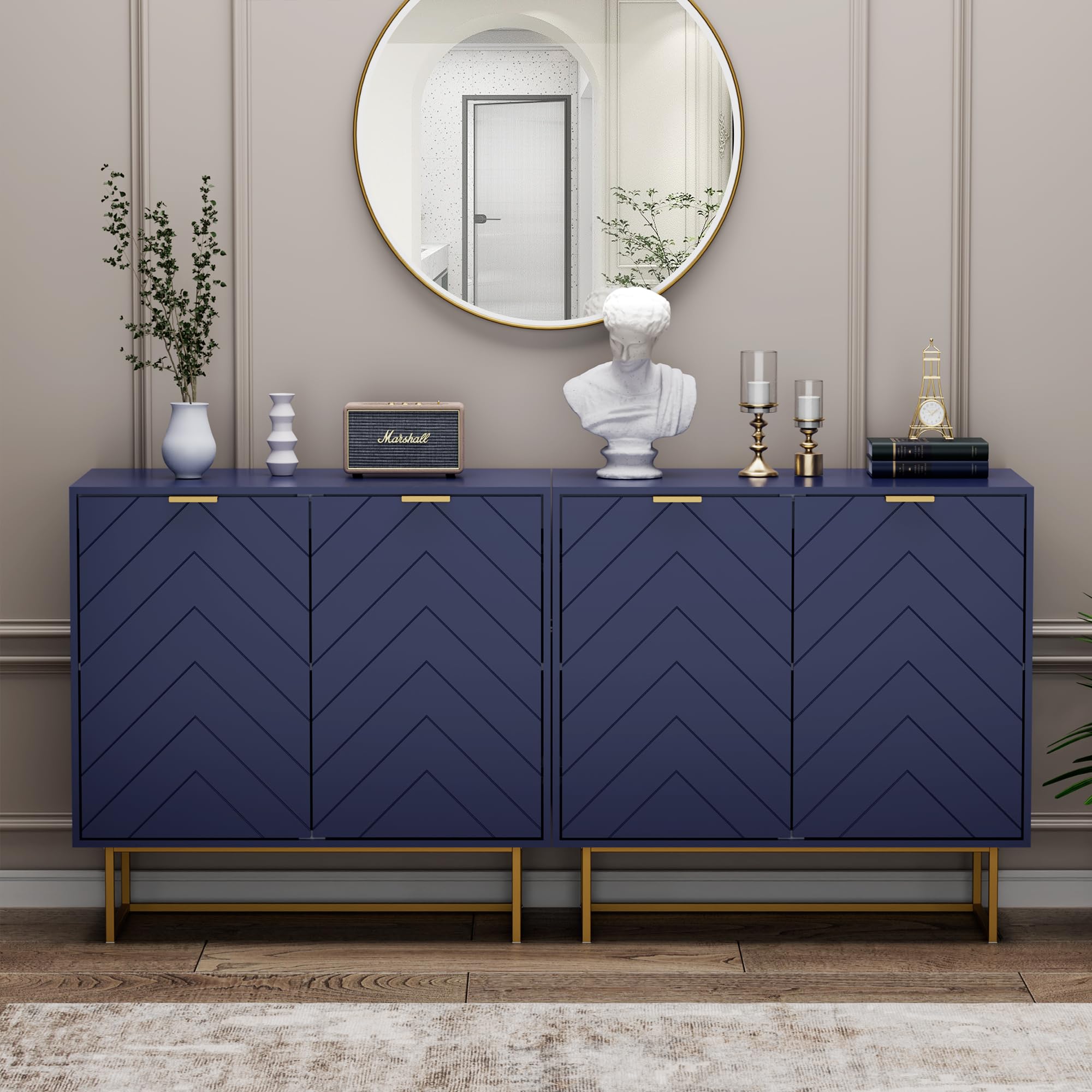 Scurrty Sideboard Cabinet Set of 2 - Navy Blue Buffet Storage Cabinet with Adjustable Shelves for Living Room & Kitchen | Modern Accent Furniture for Dining Room Storage, Home Organization & Entertaining