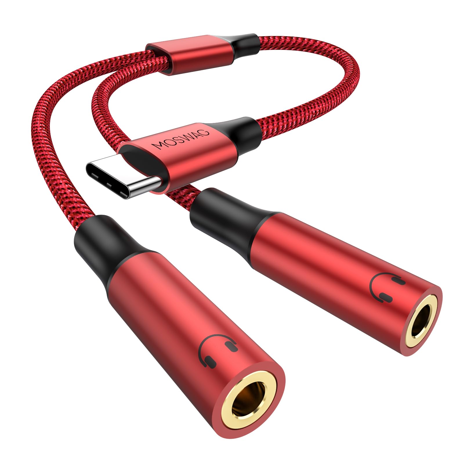 MOSWAG USB-C to Dual 3.5mm Headphone Jack Adapter - Hi-Res Audio Splitter Cable for iPad, Samsung Galaxy S24/S23, Google Pixel 7/6/5 Pro - Perfect for Music Sharing, Gaming & Car Audio Systems
