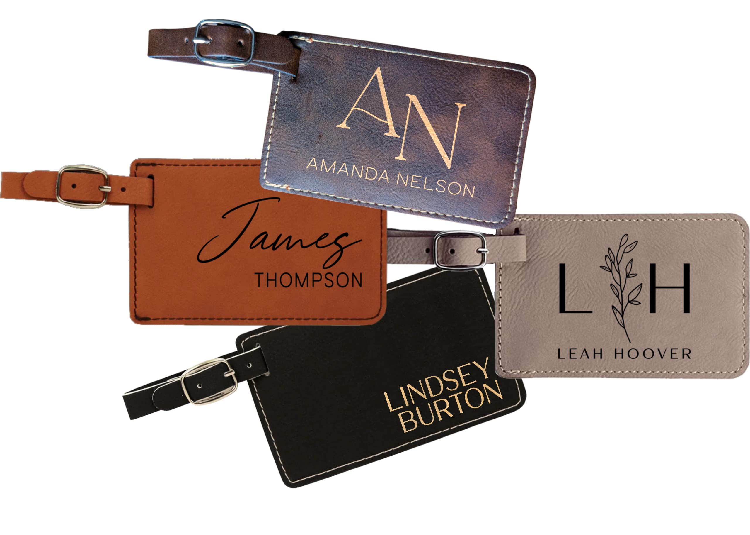 Personalized Laser Engraved Leatherette Luggage Tags for Travelers - 5 Colors & 9 Designs for Women, Men & Kids - Perfect Gift for Vacation, Business Trips & Cruise Travel Accessories