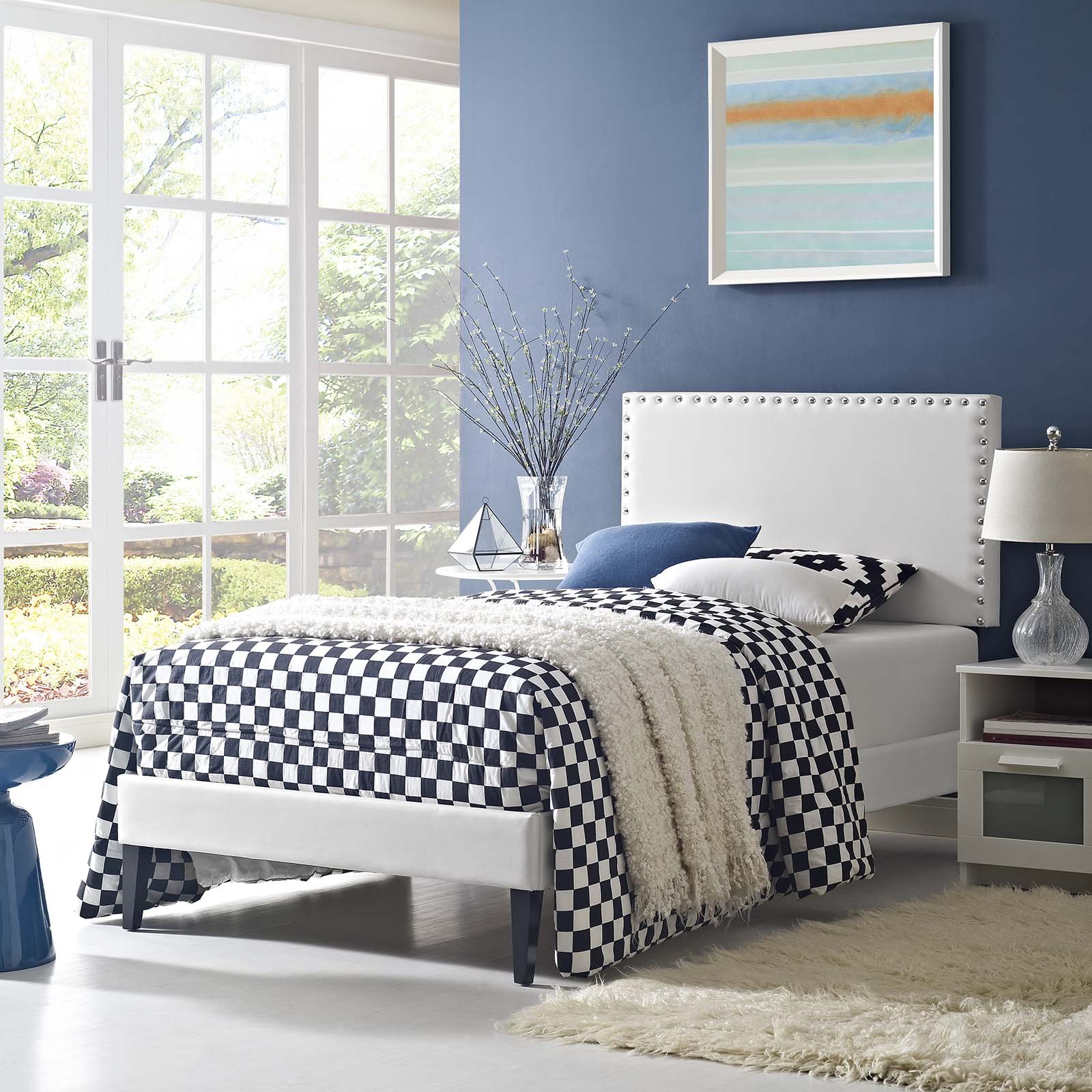 Modway Macie White Faux Leather Upholstered Twin Size Platform Bed Frame with Tapered Legs - Modern Minimalist Bedroom Furniture for Small Spaces & Guest Rooms
