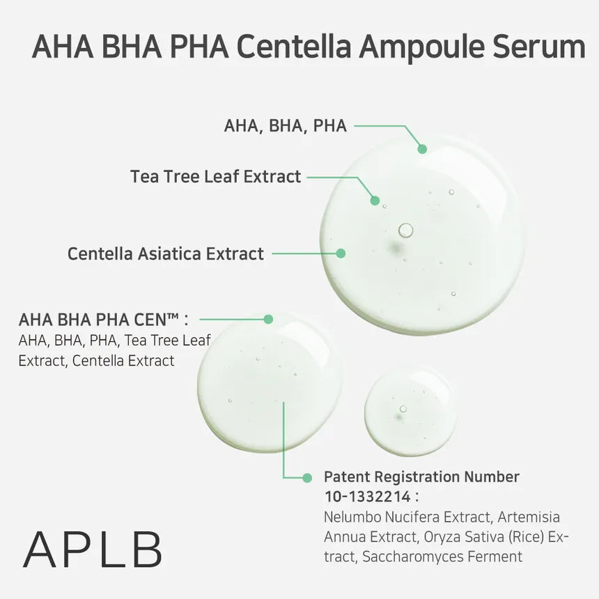 APLB AHA BHA PHA Centella Ampoule Serum 40ml - Korean Skin Care for Acne, Wrinkles & Brightening - Perfect for Daily Hydration & Night Routine