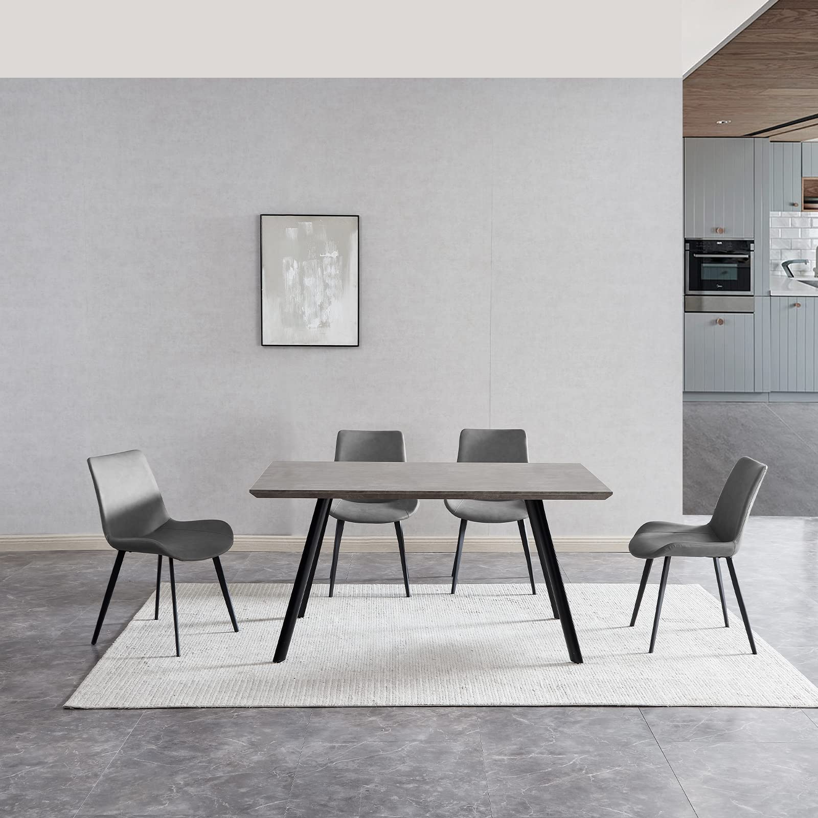 Modern 5-Piece Rectangular Wood Dining Table Set with 4 Upholstered Leather Chairs - Seats 4 - Perfect for Kitchen, Dining Room & Small Space Gatherings