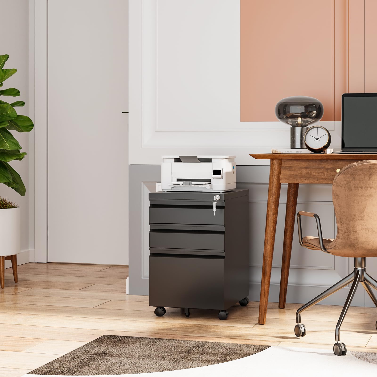 3-Drawer Rolling File Cabinet with Lock - Black Metal Mobile Filing Cabinet for Legal/Letter Size Documents (Fully Assembled Except Casters) - Perfect for Office Organization, Home Office Storage & Business Document Filing