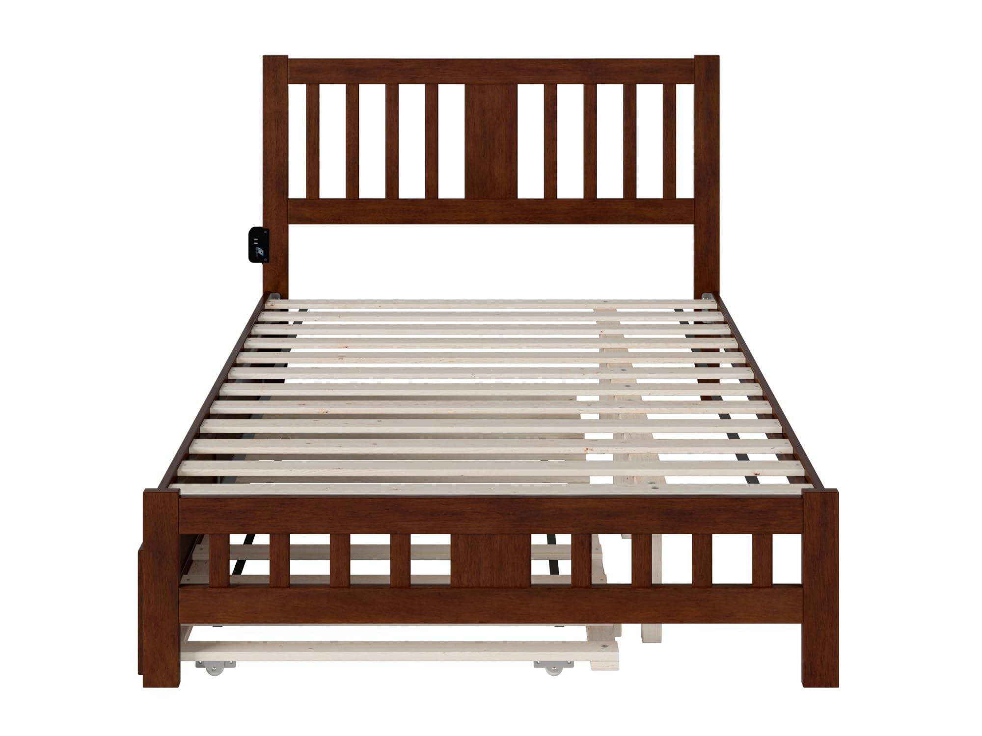 AFI Tahoe Full Size Platform Bed with Footboard & Twin Trundle in Walnut - Solid Wood Bed Frame for Master Bedroom, Guest Room & Kids Room - Space Saving Storage Solution