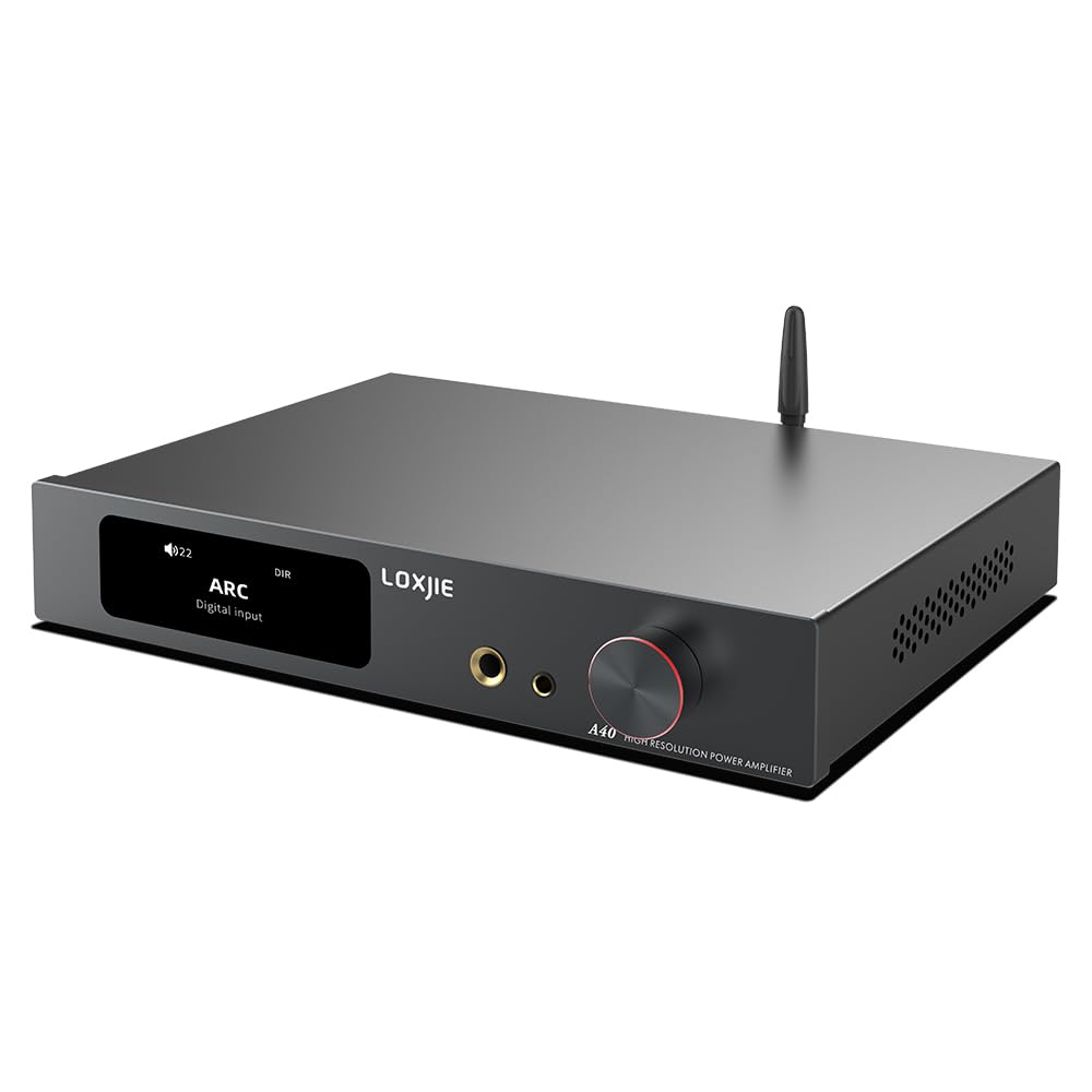 LOXJIE A40 Hi-Fi Audio Power Amplifier & Headphone Amp - MA5332MS Chip, NJW1194, Bluetooth 5.1, Vinyl Phonograph Input, 5 EQ Modes, Bass Boost, Remote Control - Perfect for Home Audio, Vinyl Record Players, and Headphone Listening Stations