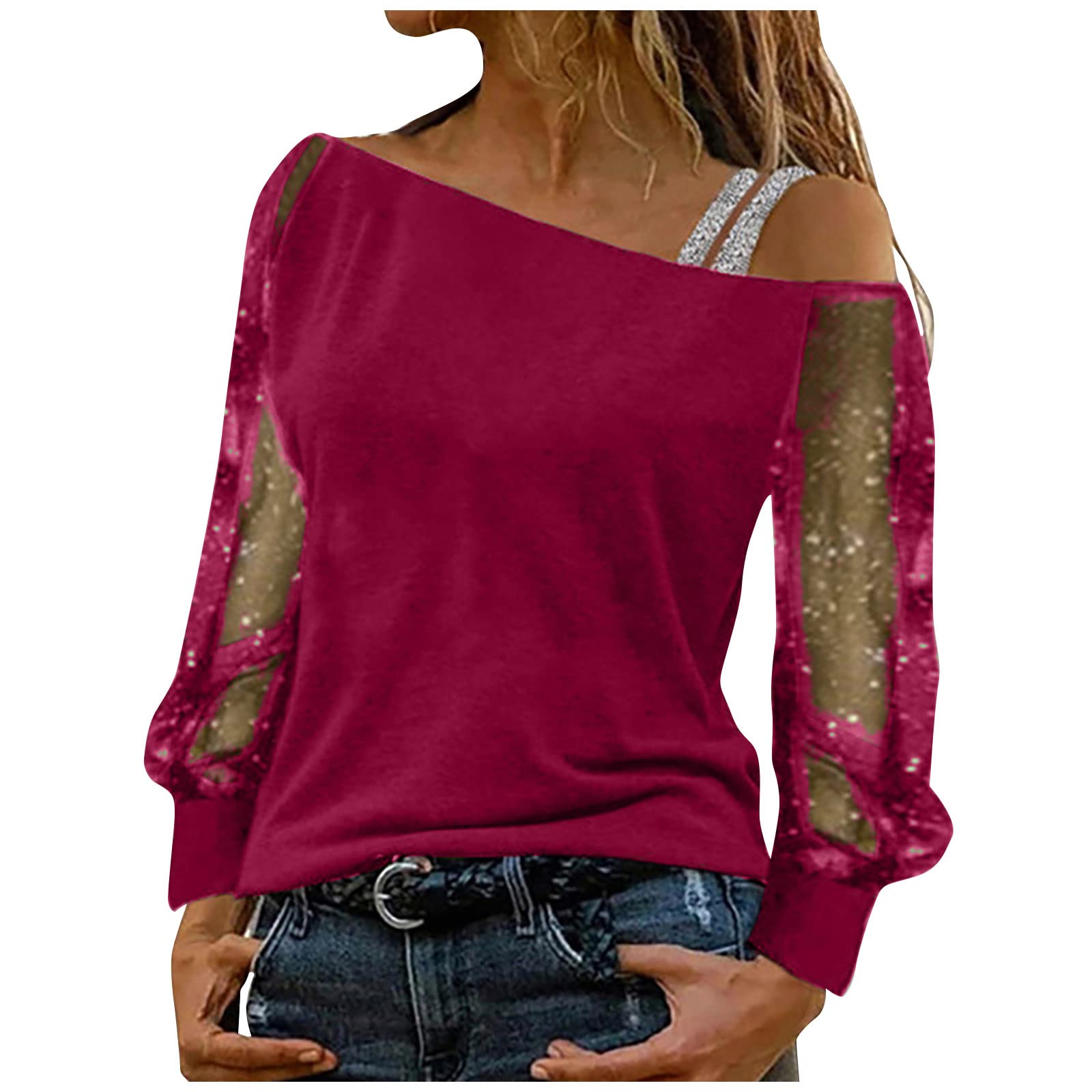 ZEFOTIM Funny Valentine's Day Shirts for Women - Stylish Vintage Print Single Shoulder Long Sleeve Tunic Blouse - Perfect for Date Nights, Parties & Casual Wear
