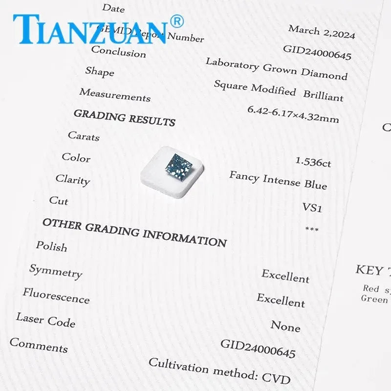 1.536ct Lab Grown CVD Diamond - Fancy Intense Blue Square Shape VS1 Clarity 3EX Cut Loose Gemstone with GEMID Certification | Perfect for Engagement Rings, Custom Jewelry & Collector's Pieces