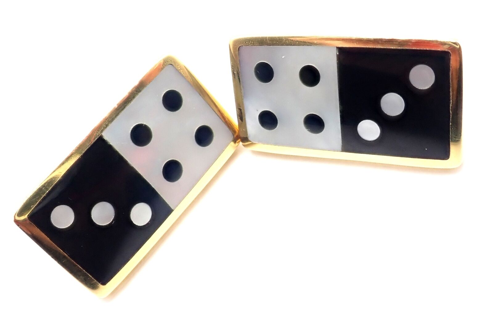 Tiffany & Co Cummings 18k Yellow Gold Black Jade and Mother of Pearl Domino Earrings - Elegant Jewelry for Women, Perfect for Parties, Weddings & Special Occasions