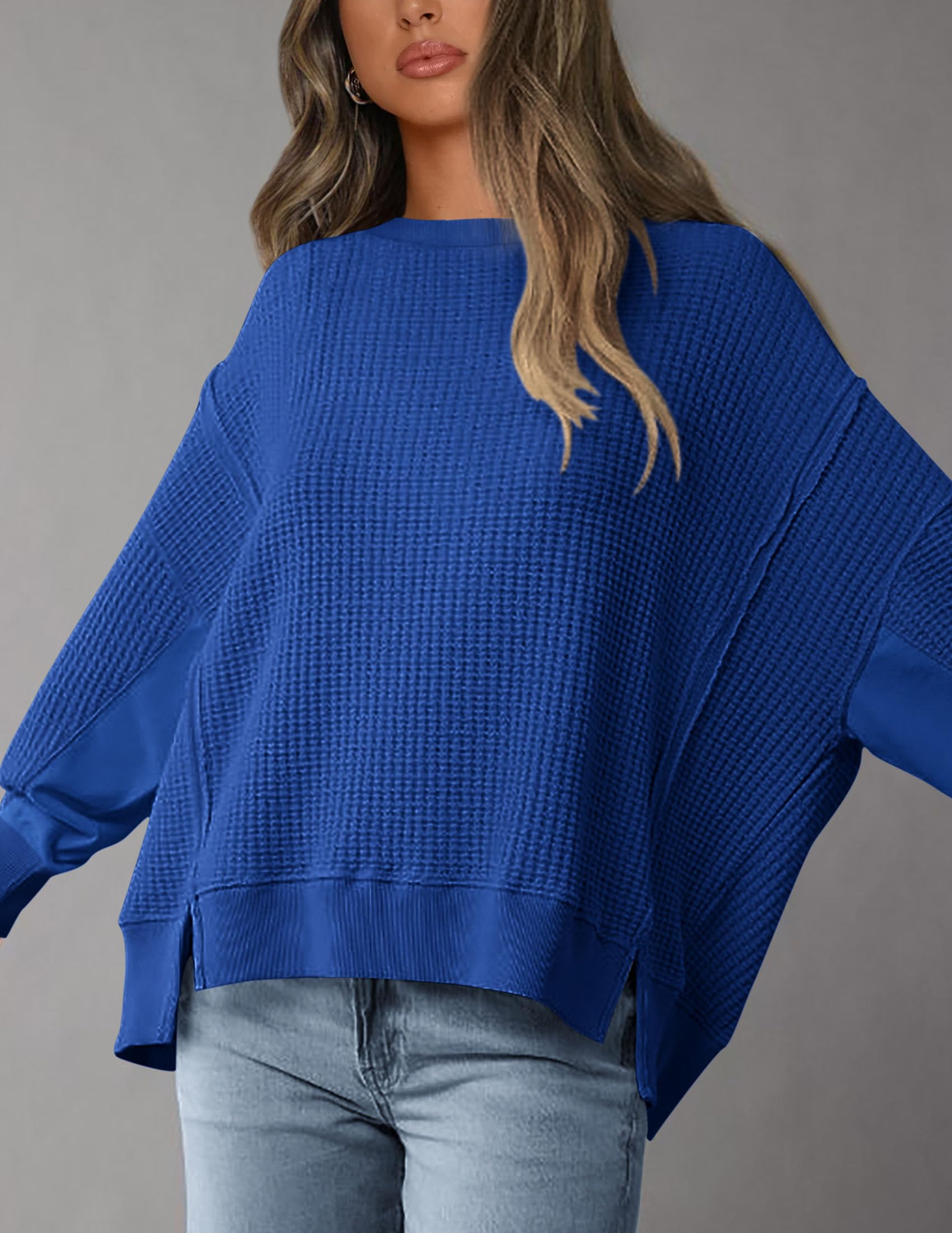 PRETTYGARDEN Women's Oversized Crewneck Sweatshirt - Soft Waffle Knit Long Sleeve Pullover Top for Fall & Spring | Casual Loungewear, Streetwear Fashion