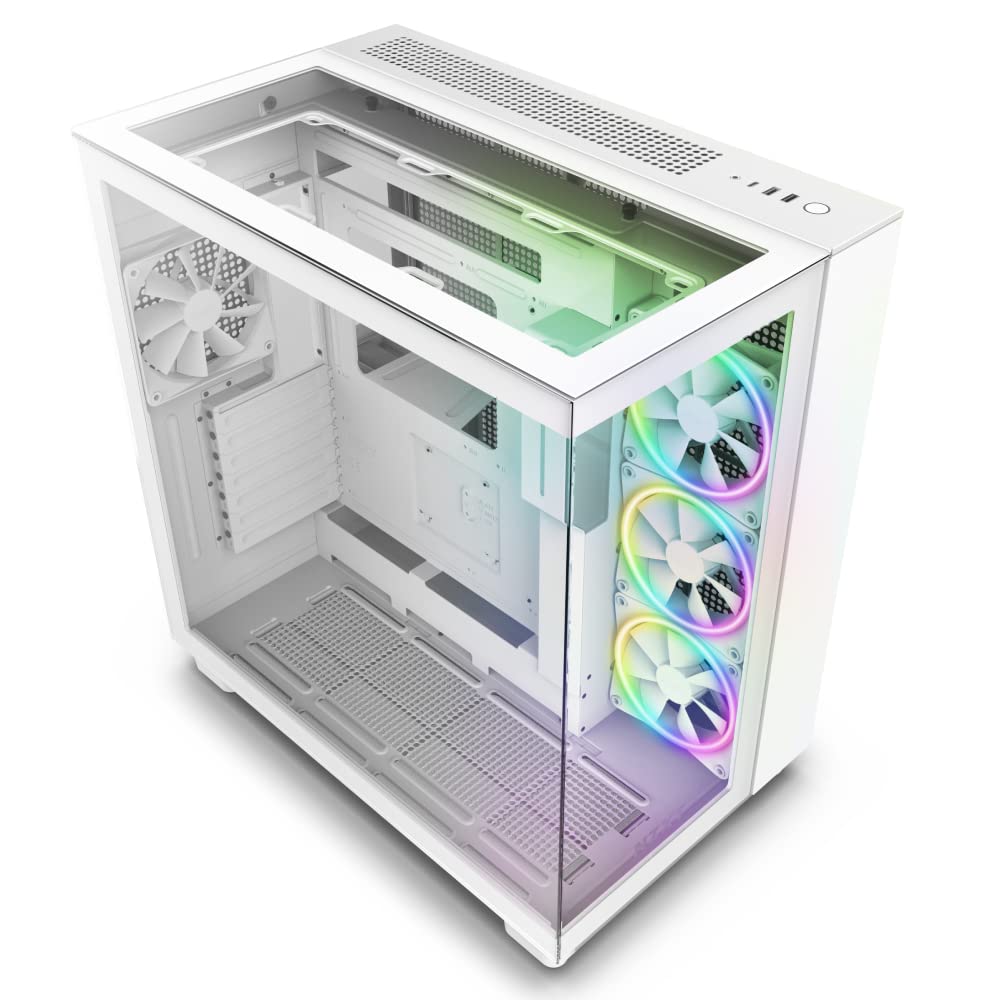 NZXT H9 Elite White ATX Mid-Tower PC Gaming Case - 3 x 120mm RGB Fans, Tempered Glass Panels, 360mm Radiator Support - Perfect for Gaming Setups & Custom Water Cooling Builds