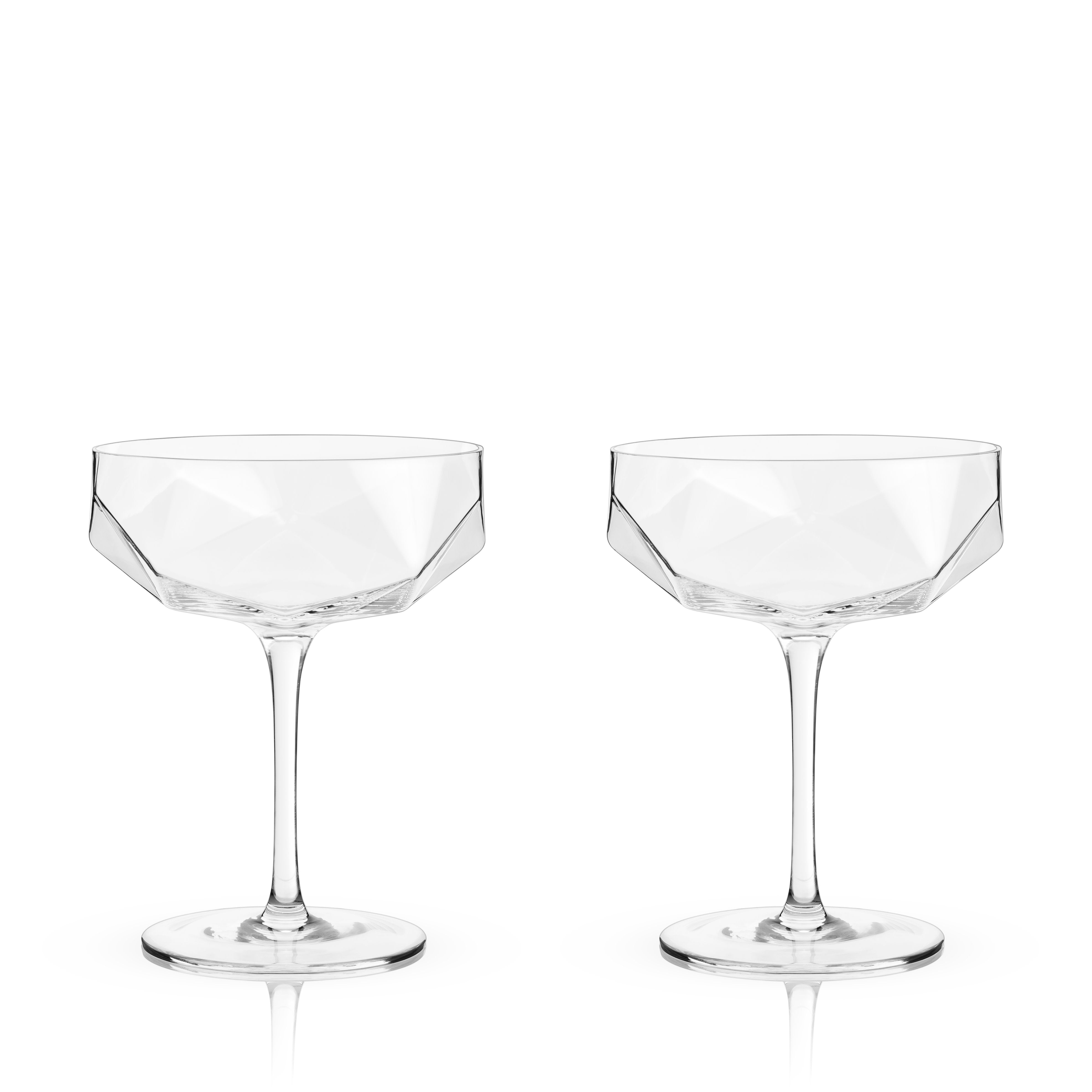 Premium Seneca Faceted Coupe Glasses Set of 2 - Elegant Crystal Cut Champagne Glasses for Wedding, Anniversary & Special Occasions - Perfect for Toasting & Celebrations