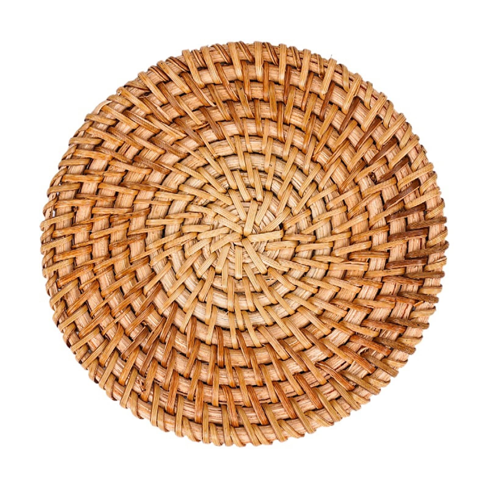 Handmade Woven Rattan Placemats Set of 10 - 10cm Round Non-Slip Table Mats for Dining, Kitchen, and Party Decor - Natural Cup Coasters for Home & Restaurant Use