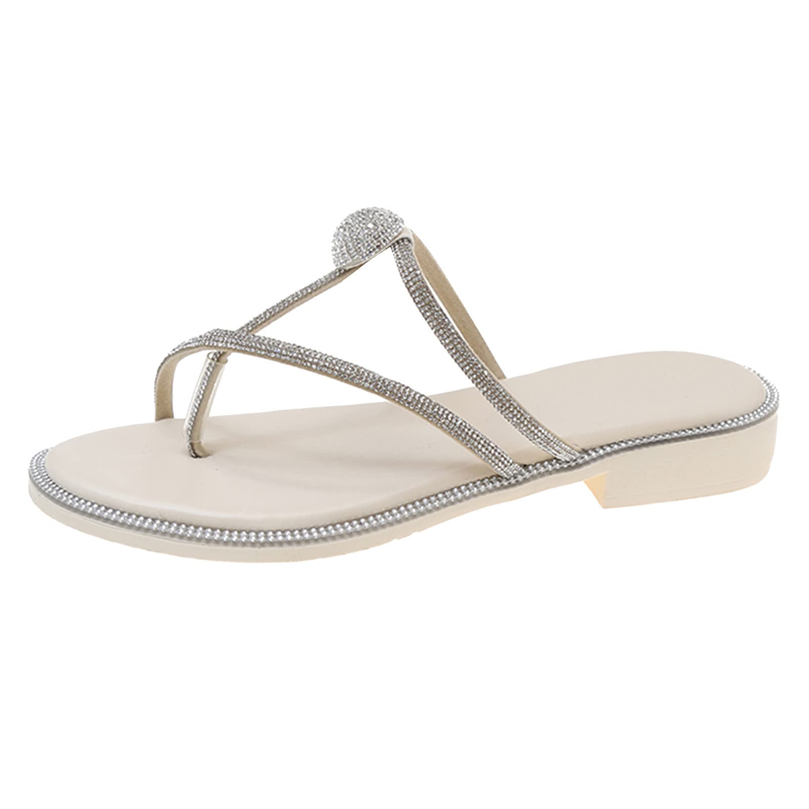 Women's Rhinestone Sandals - Flat Straps Casual Slippers for Home & Beach - Comfortable Summer Slide Sandals for Women & Girls