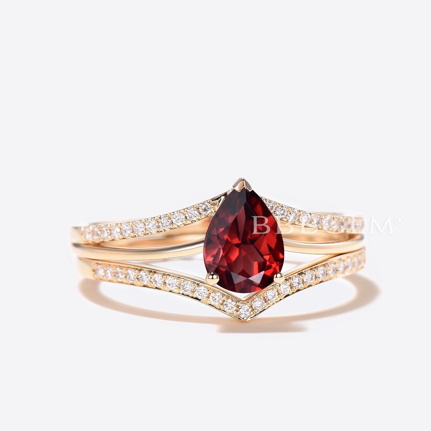 1.25CT Pear Cut Natural Garnet Split Shank Half Eternity Diamond Ring for Women - Perfect for Engagement, Anniversary & Special Occasions