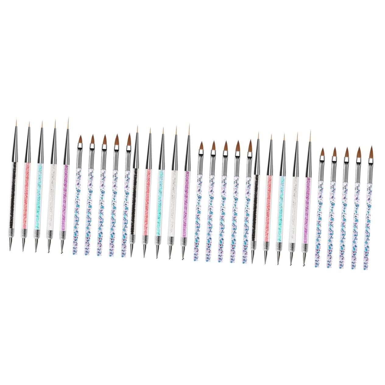 FOMIYES 30 Pcs Nail Art Brush Set - Crystal Gel French Manicure Dotting Pen, Acrylic Nail Polish Liner & Sequins Brush Kit for Professional & DIY Nail Designs at Home or Salon
