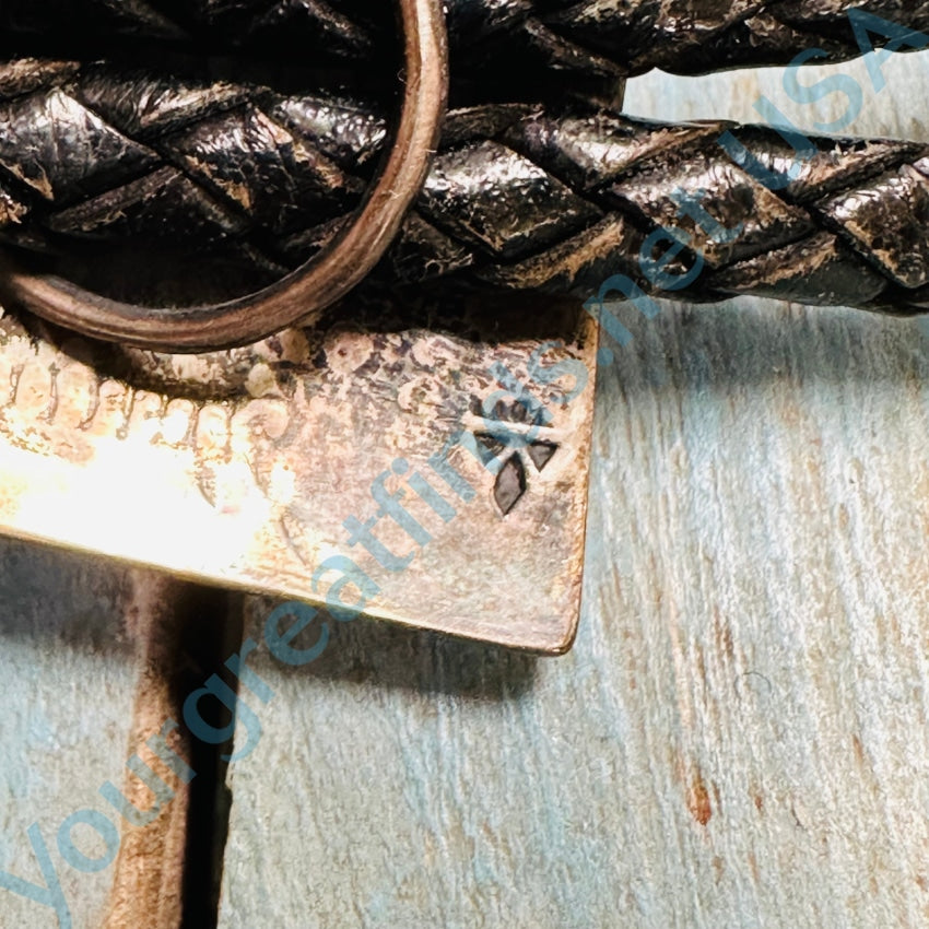 Vintage Hopi Sterling Silver Leather Bolo Tie by Bernard Dawahoya - Handcrafted Native American Jewelry for Men - Perfect for Western Wear, Cowboy Outfits & Special Occasions