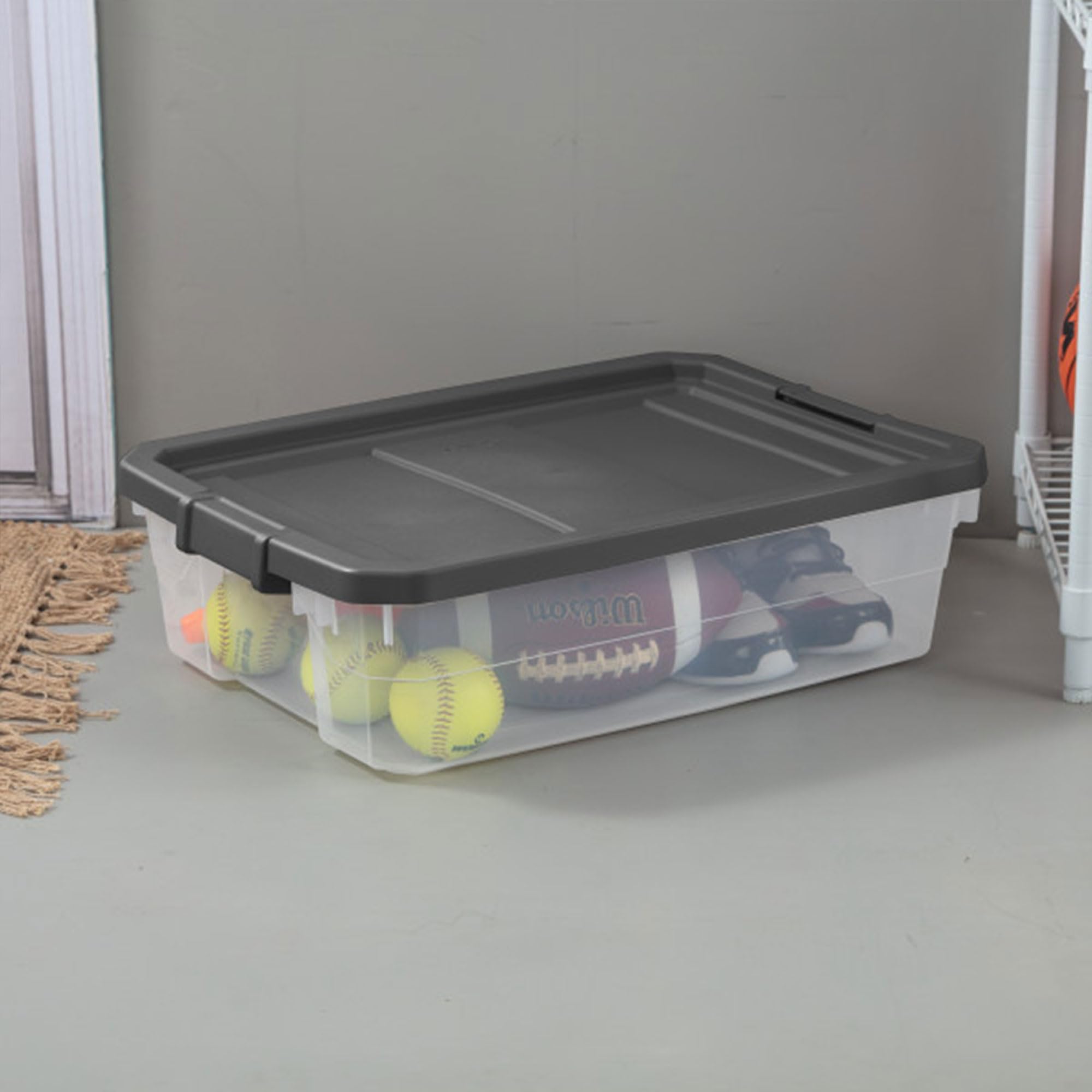Sterilite 12-Pack 40 Quart Clear Plastic Storage Bins with Latching Lids - Modular Stackable Organizer Boxes for Home, Office & Garage Organization