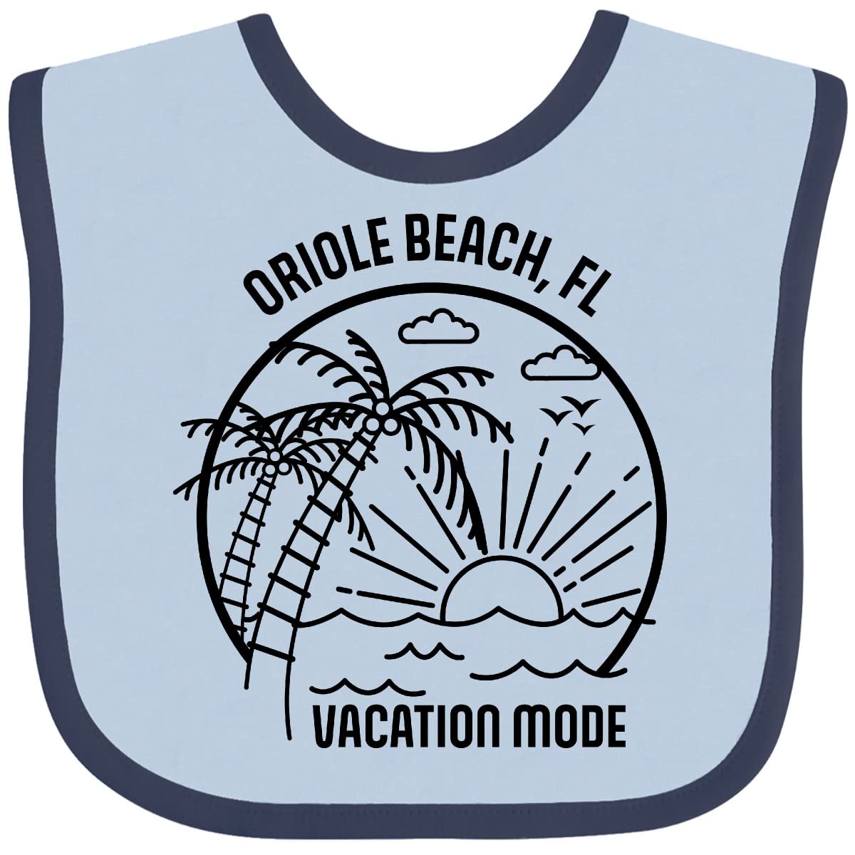 Inktastic Summer Vacation Mode Oriole Beach Florida Baby Bib - Soft Cotton Drool Bib for Infants & Toddlers - Perfect for Beach Trips, Travel, and Outdoor Activities