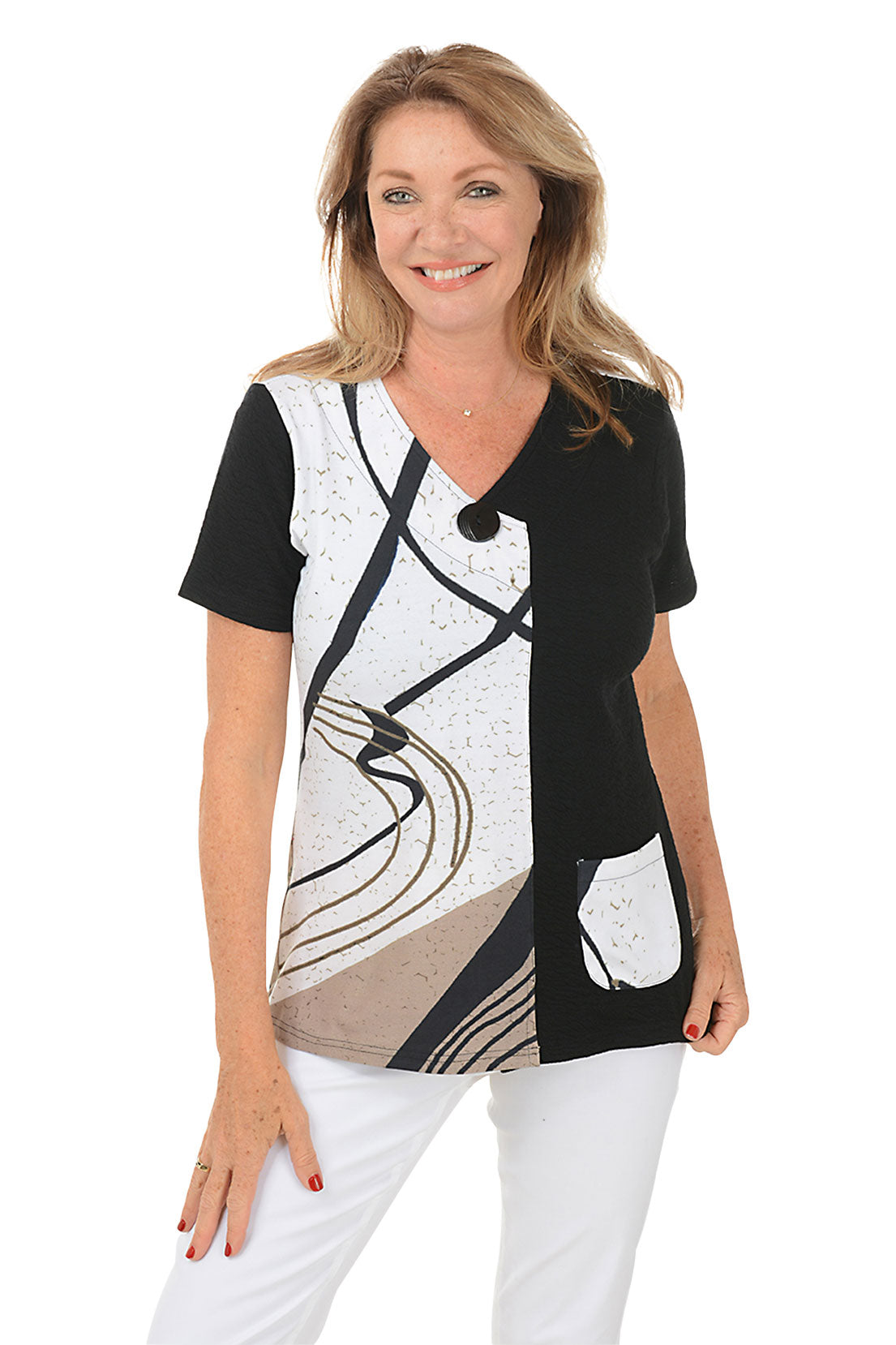 Petite Women's Tawnie Button Pocket Short Sleeve Blouse - Casual Summer Tops for Work & Weekend Outfits
