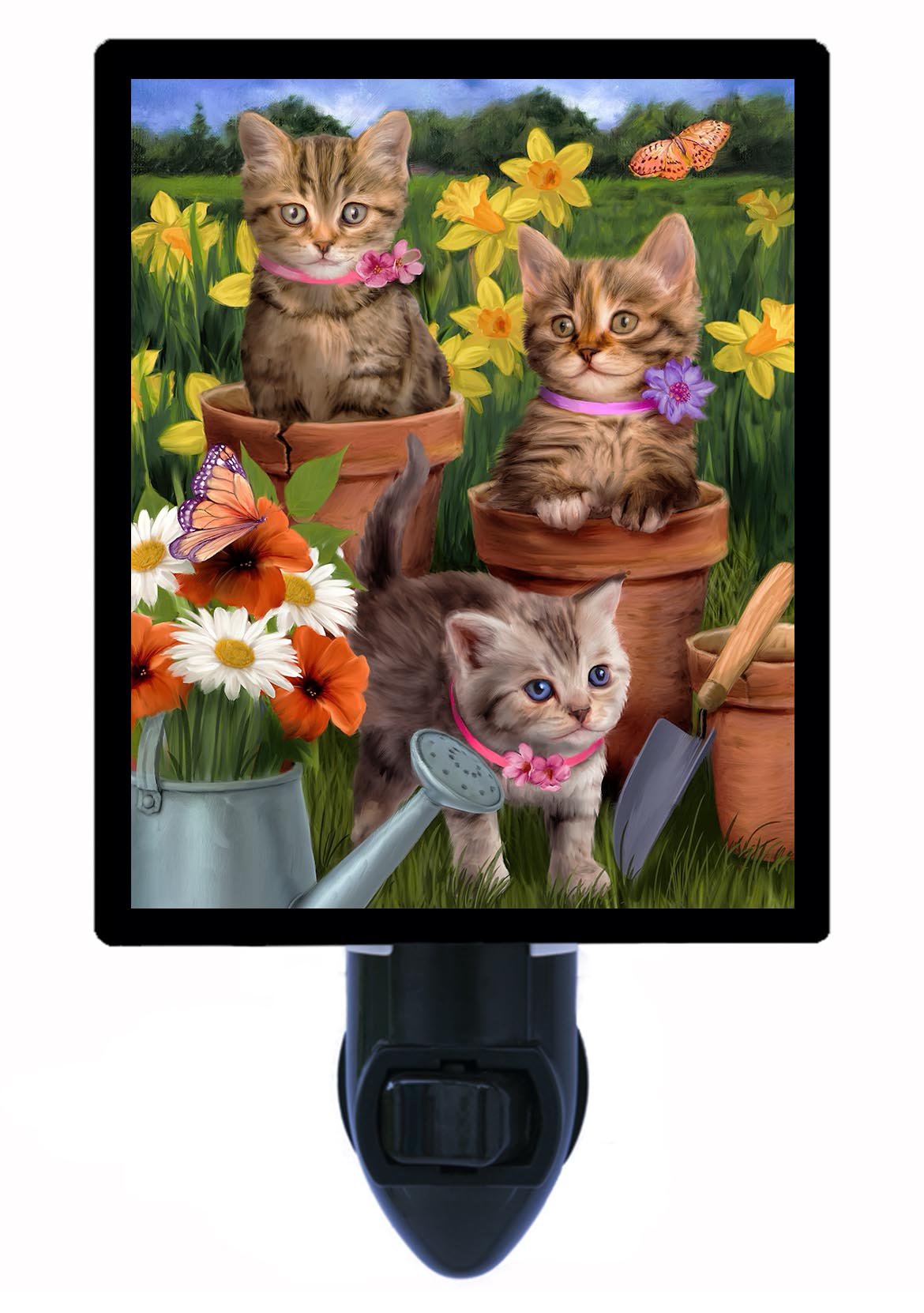 Springtime Kittens LED Night Light with Flower Pots - Cute Cat-Themed Night Lamp for Kids & Adults - Perfect for Bedroom, Nursery, Baby Room & Home Decor