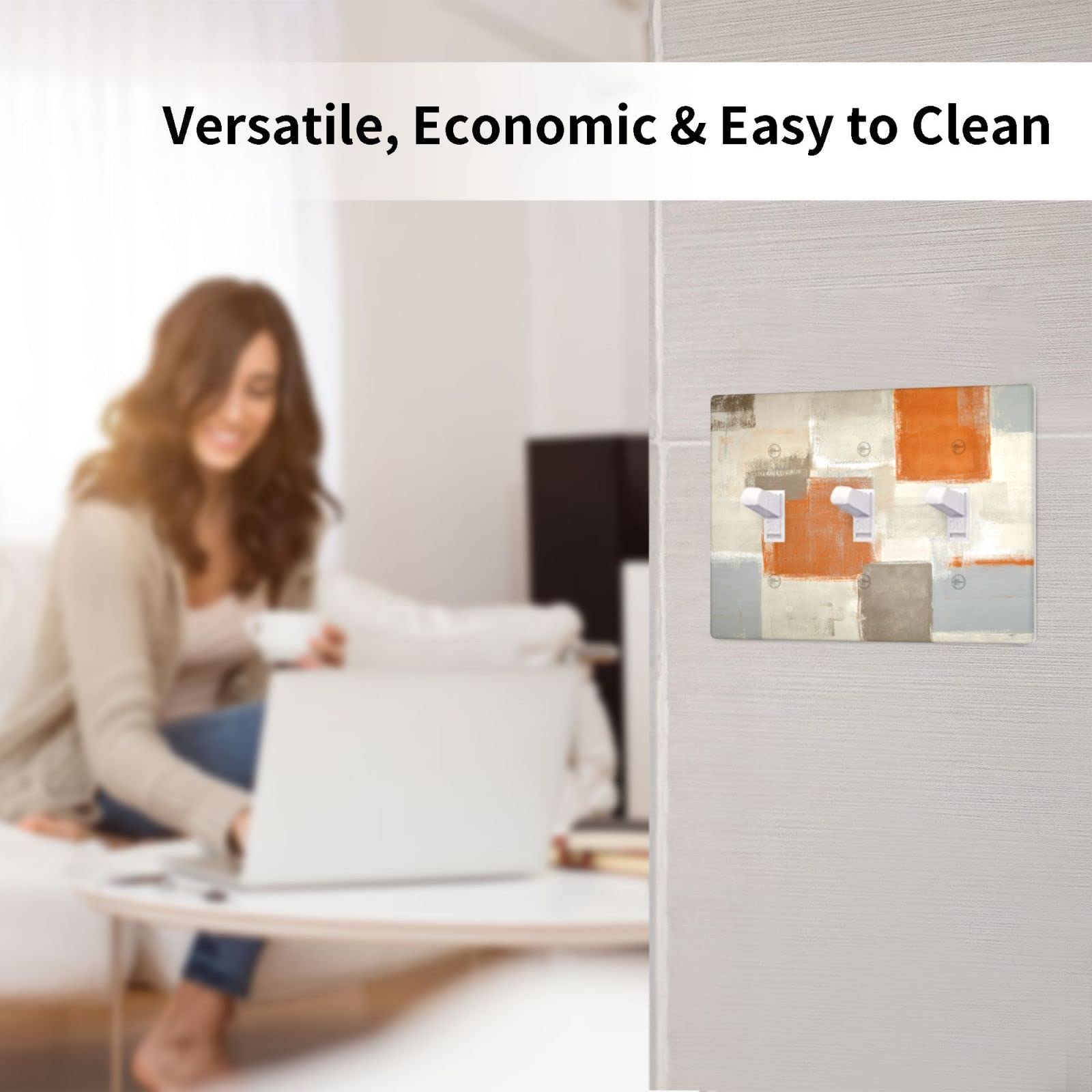 Orange & Grey Triple Toggle Light Switch Plate Cover - Decorative Wall Plates for Home, Office & School - Perfect for Modern Interior Design and Electrical Safety