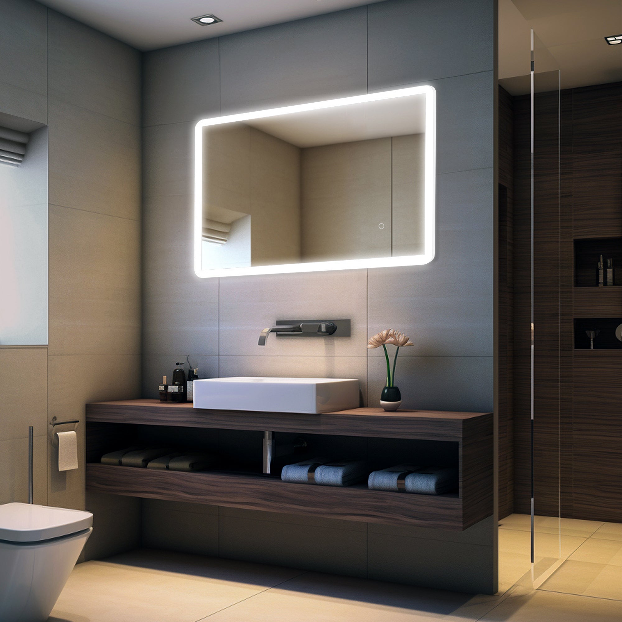 Pilsen LED Bathroom Mirror with Touch Dimmer & Anti-Fog Function - 4 Size Options for Vanity, Makeup & Shaving - Perfect for Modern Home & Spa Decor