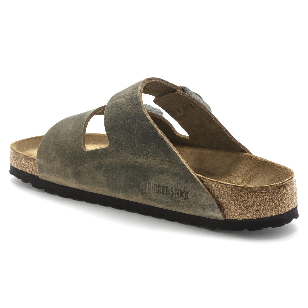 Arizona Soft Footbed Oiled Leather Sandals for Women - Comfortable Faded Khaki Casual Shoes | Perfect for Summer, Beach, and Everyday Wear