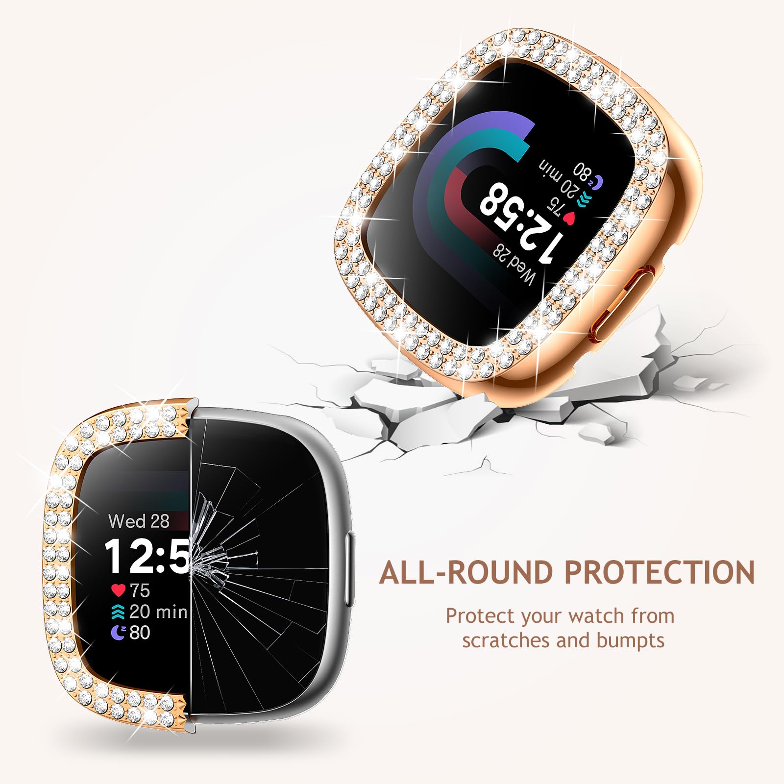 Dsytom Bling Stylish Watch Band Compatible with Fitbit Versa 4/3, Sense 2/1 - Rhinestone Decorative Strap with Protective Case for Women - Perfect for Workouts, Parties & Daily Fashion Accessories