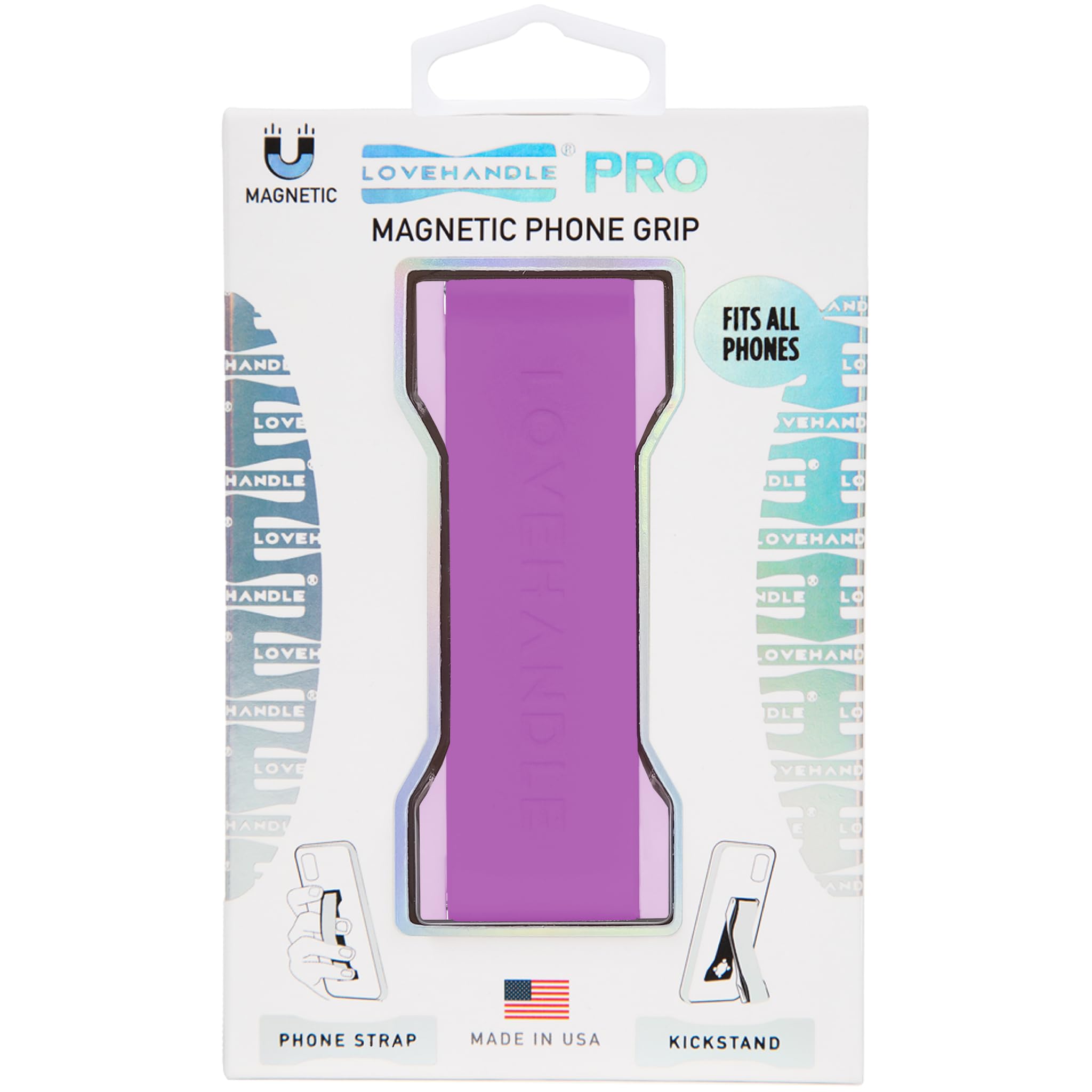 LOVEHANDLE PRO Premium Phone Grip - Magnetic Phone Holder & Kickstand for Smartphones & Tablets - Silicone Phone Strap with Strong Adhesive - Electric Purple & Lavender - Perfect for Driving, Watching Videos, and Hands-Free Use
