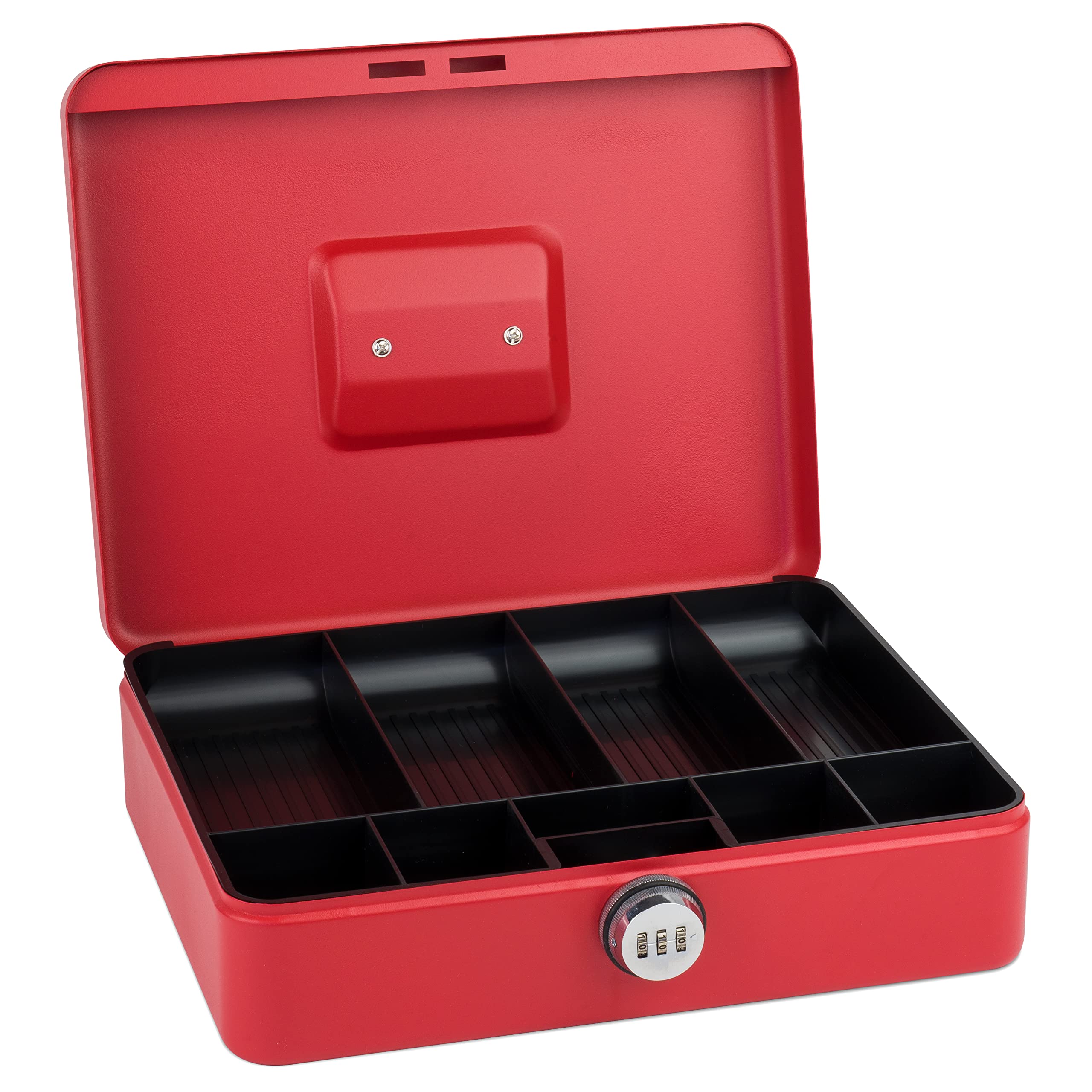 SAX X-Large Cash Box with Combination Lock - Heavy Duty Security Safe (30 x 24 x 9 cm) in Red - Ideal for Retail Stores, Home Office & Small Business Money Storage
