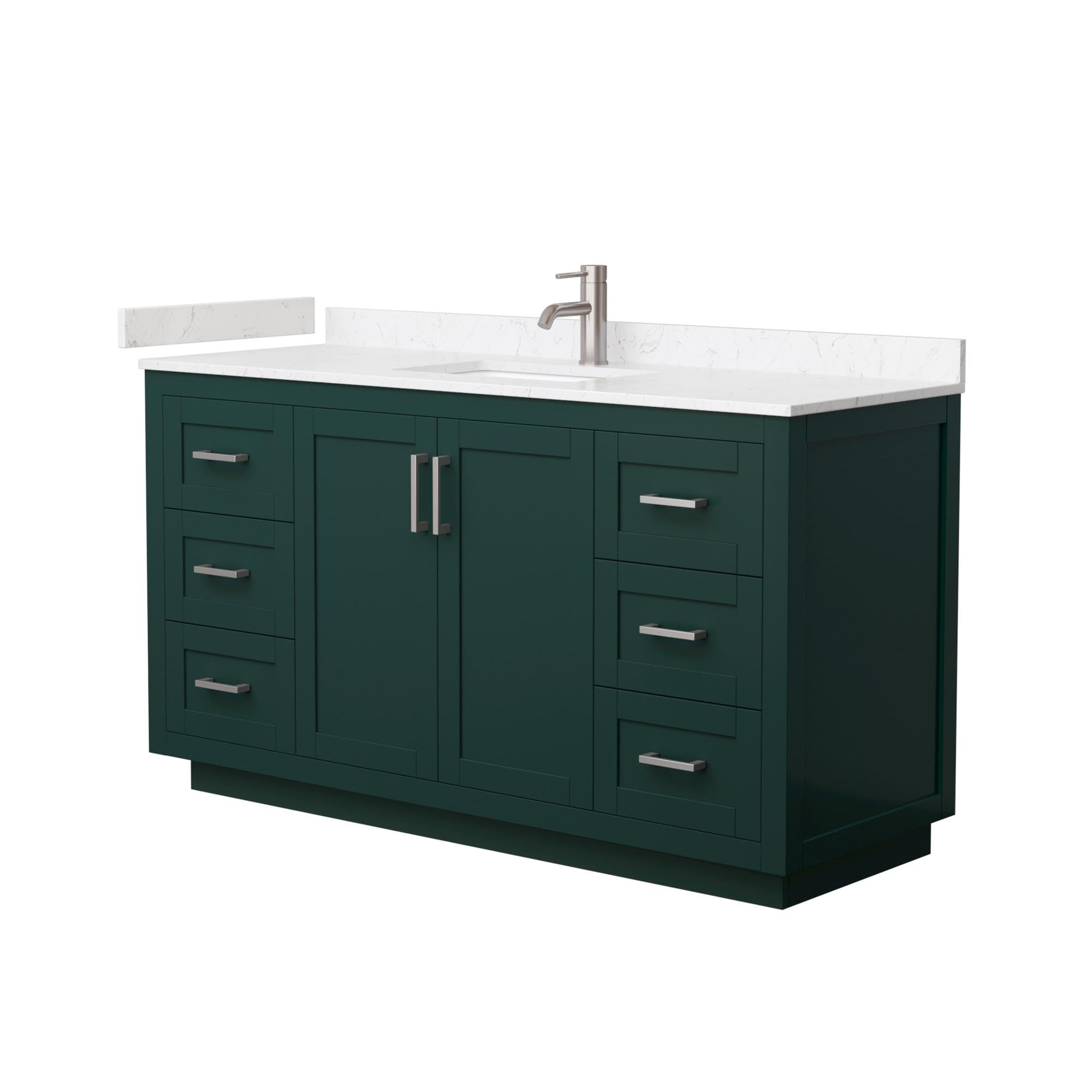 Wyndham Collection Miranda 60 Inch Single Bathroom Vanity with Light-Vein Carrara Cultured Marble Countertop - Green Bathroom Vanity with Undermount Square Sink & Brushed Nickel Trim - Perfect for Modern Bathroom Renovation and Home Upgrade