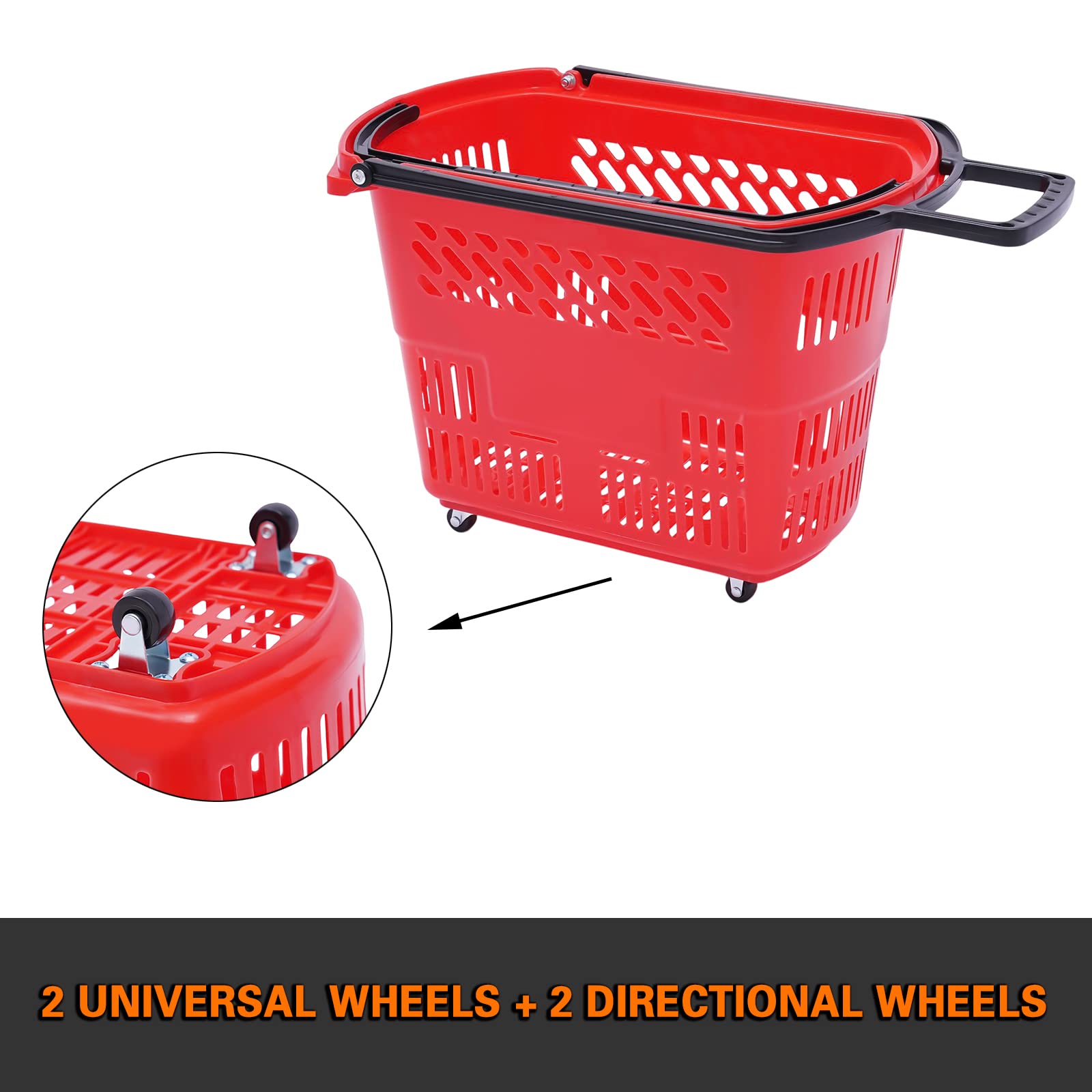 **6-Piece Rolling Shopping Cart Set - 35L Plastic Shopping Basket with Handles & Wheels, Portable Retail Store Basket (19