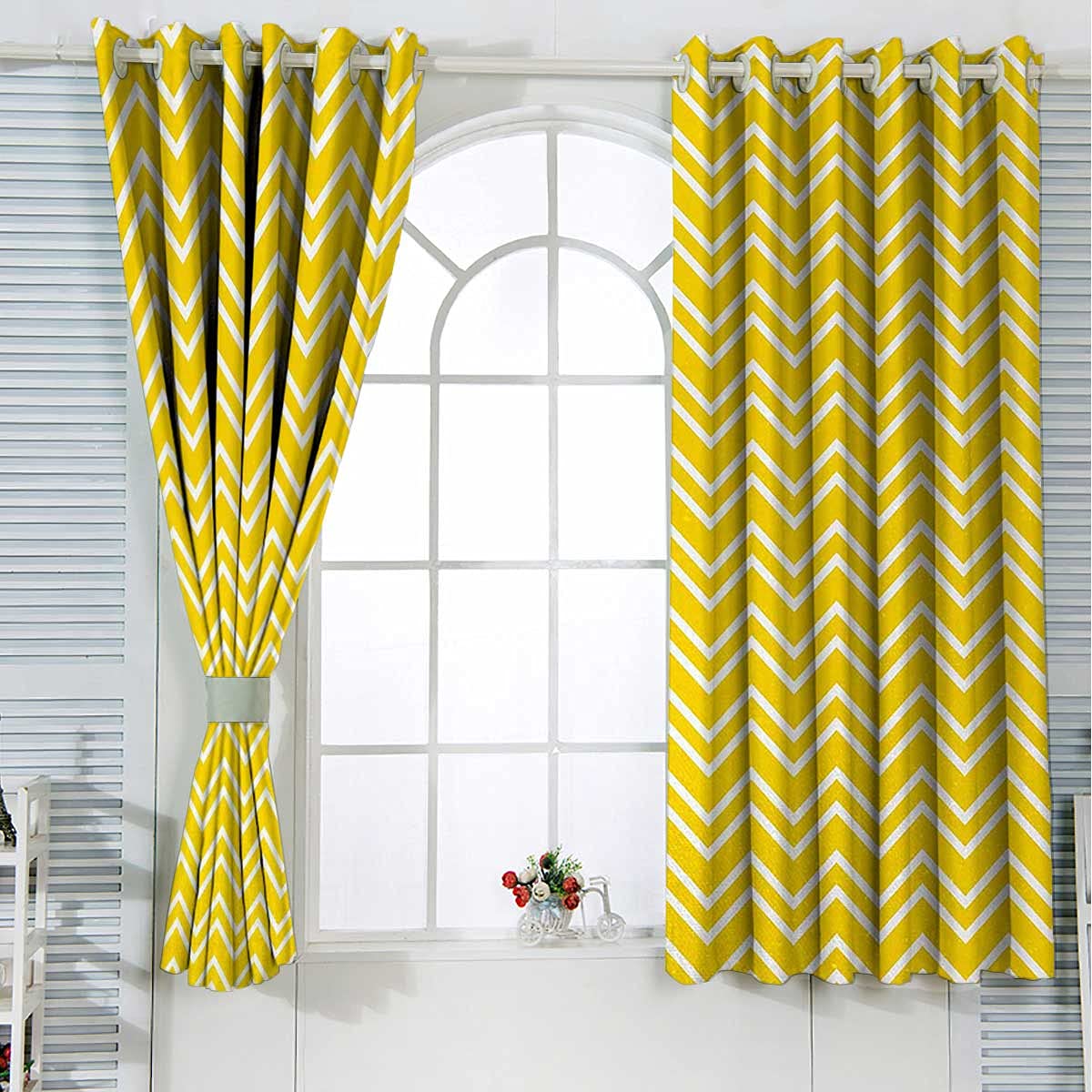 Blackout Curtains for Bedroom & Living Room - Yellow & White Light Blocking Grommet Window Panels (31.5x72 Inches, Set of 2) - Perfect for Home Decor, Privacy & Sleep