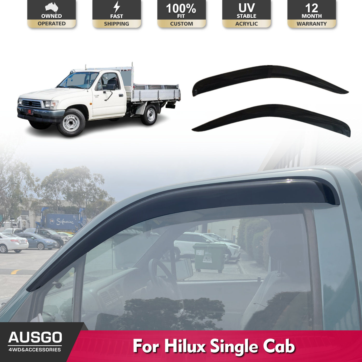 Toyota Hilux Single Cab 1997-2005 Weather Shields - Durable Rain Guards & Window Deflectors for All-Weather Protection - Perfect for Off-Roading, Camping & Daily Driving