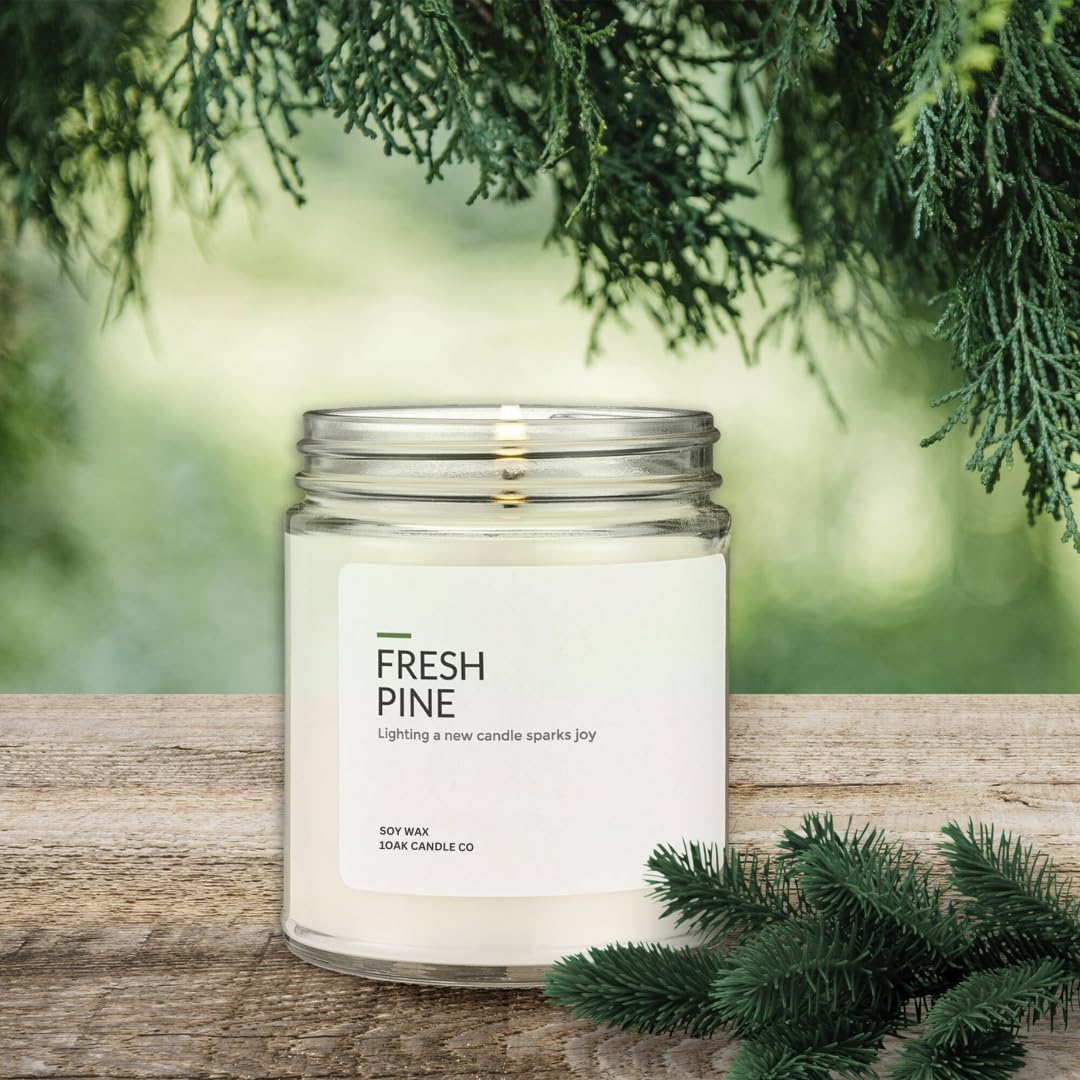 1OAK Premium Hand-Poured Soy Wax Candles - Fresh Pine Scented Candle (7oz) | Long-Lasting Home Fragrance for Relaxation, Aromatherapy & Holiday Decor