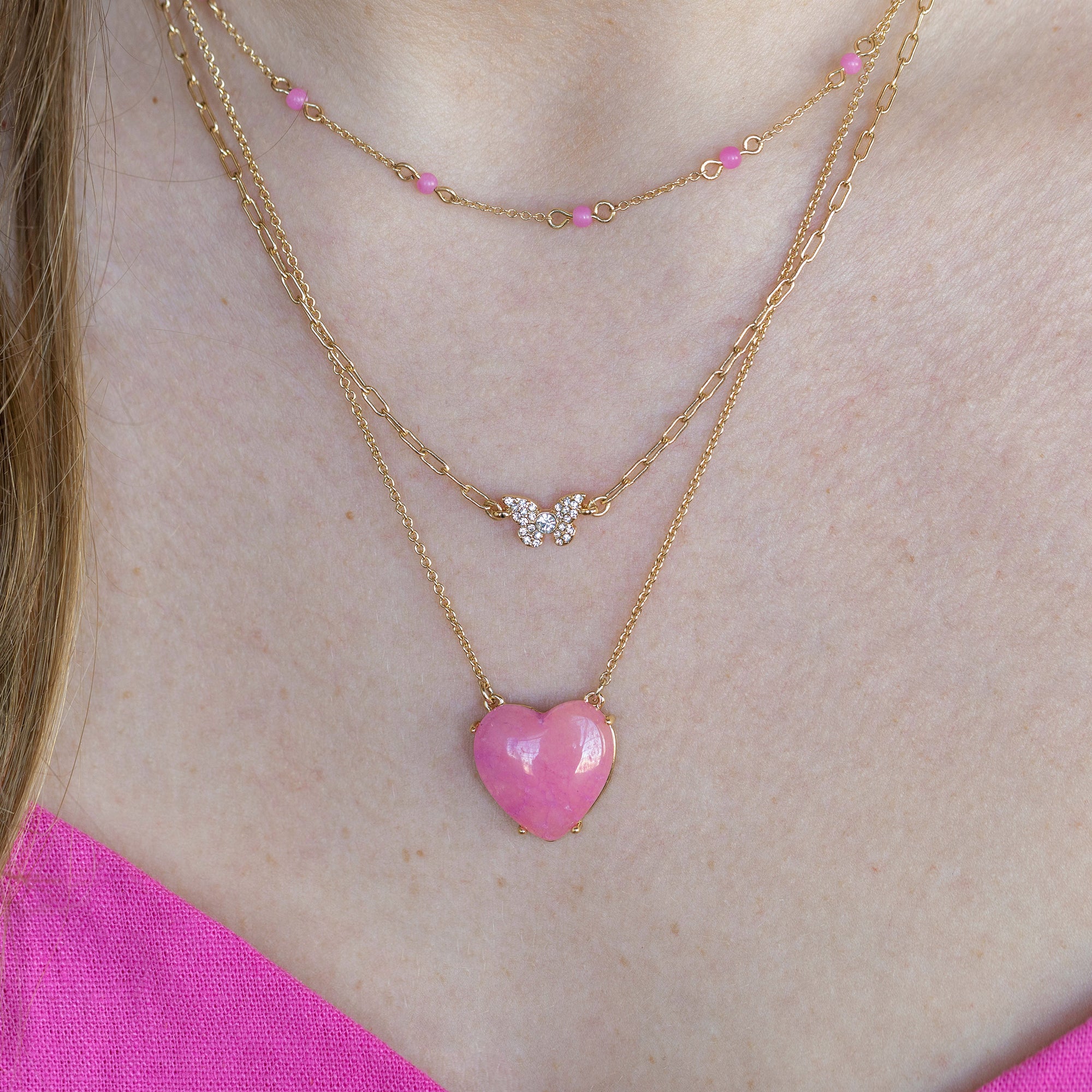 Elegant Butterfly Necklace with Pink Agate - Perfect for Women's Fashion & Gift Giving | Wedding, Party & Everyday Wear