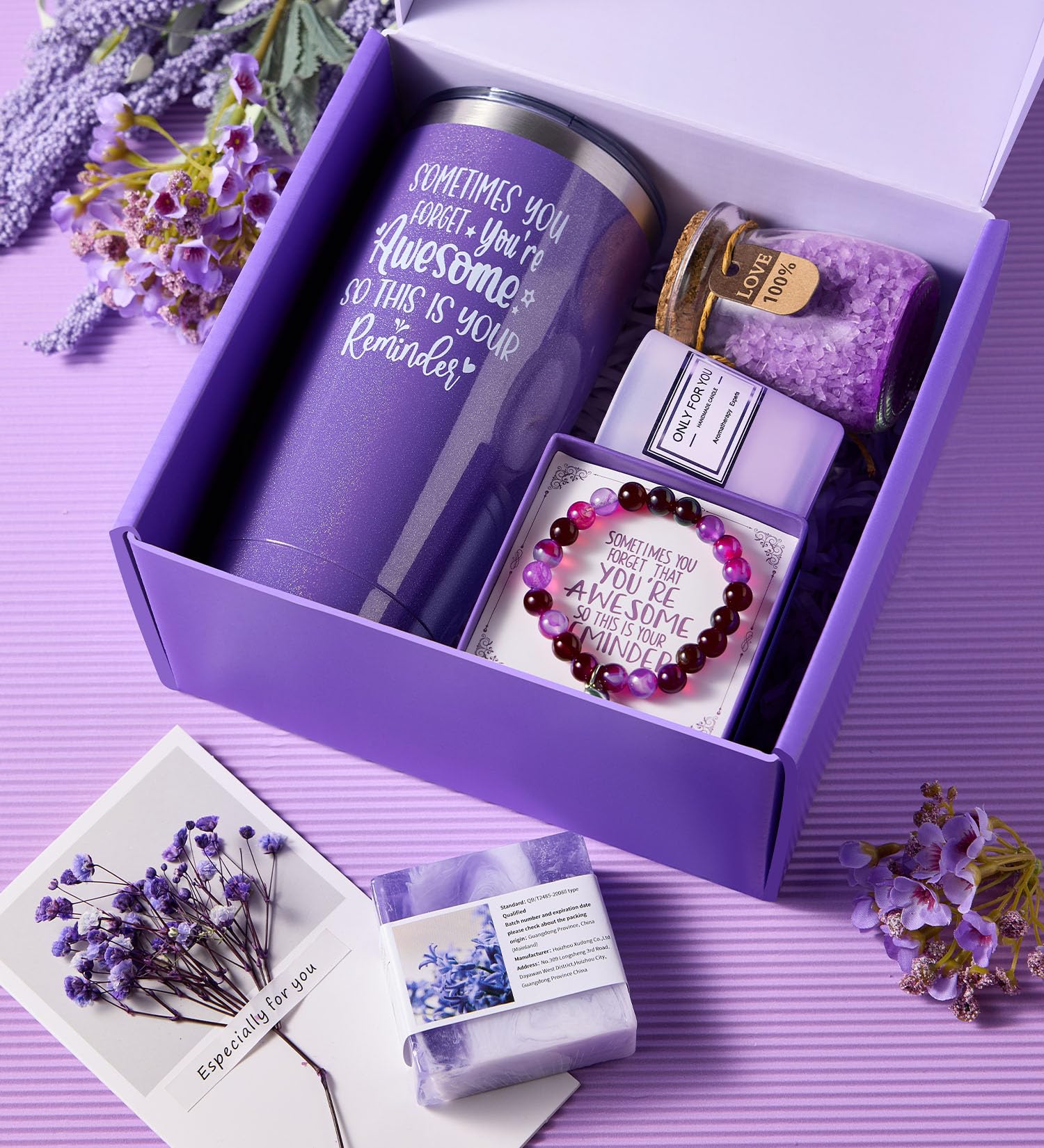 Lavender Spa Gift Basket Set for Women - Relaxing Self Care Bath Set with Essential Oils, Bath Bombs & Luxurious Skincare - Perfect Birthday, Mother's Day, Thank You, Retirement or Get Well Gift for Her | Ideal for Home Spa Nights, Stress Relief & Pampering Moments