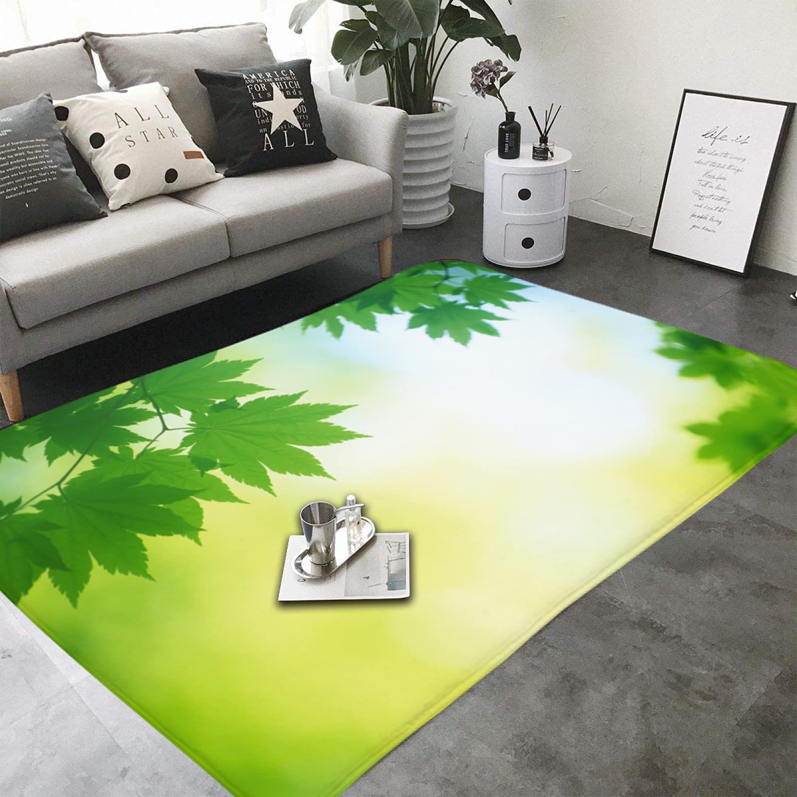 39x60in Green Leaves Soft Flannel Microfiber Non-Slip Bathroom Rug - Water Absorbent Floor Mat for Bathtub, Shower & Bathroom Decor - LJN Collection