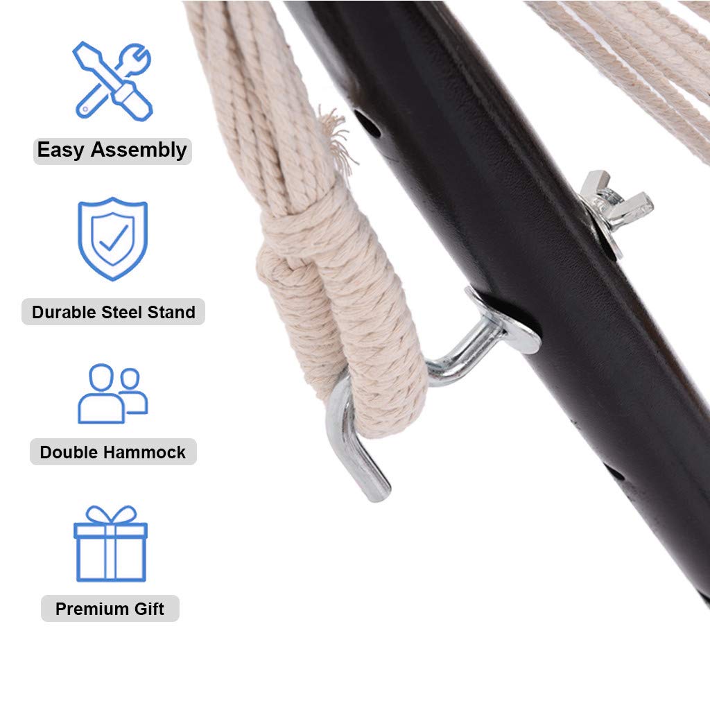 **Double Hammock with Space-Saving Steel Stand & Carry Bag – Heavy Duty 2-Person Hammock Bed for Outdoor, Garden, Yard, Patio – 250lb Capacity Adjustable Freestanding Hammock – Perfect for Camping, Backyard Relaxation & Beach Lounging**